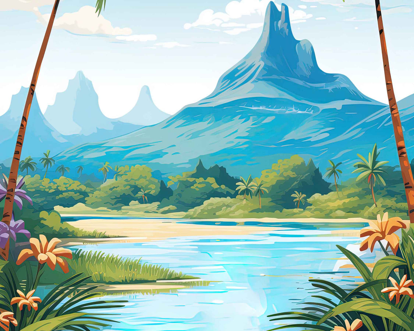 Framed Image of Bora Bora Wall Art Poster Prints Travel Illustration