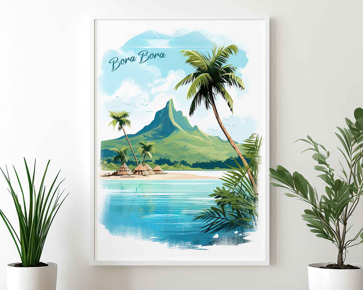 Framed Image of Bora Bora Poster Wall Art Prints Travel Illustration