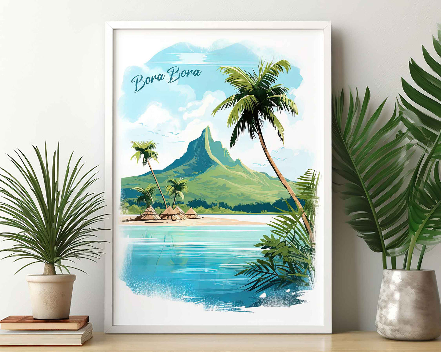 Framed Image of Bora Bora Poster Wall Art Prints Travel Illustration