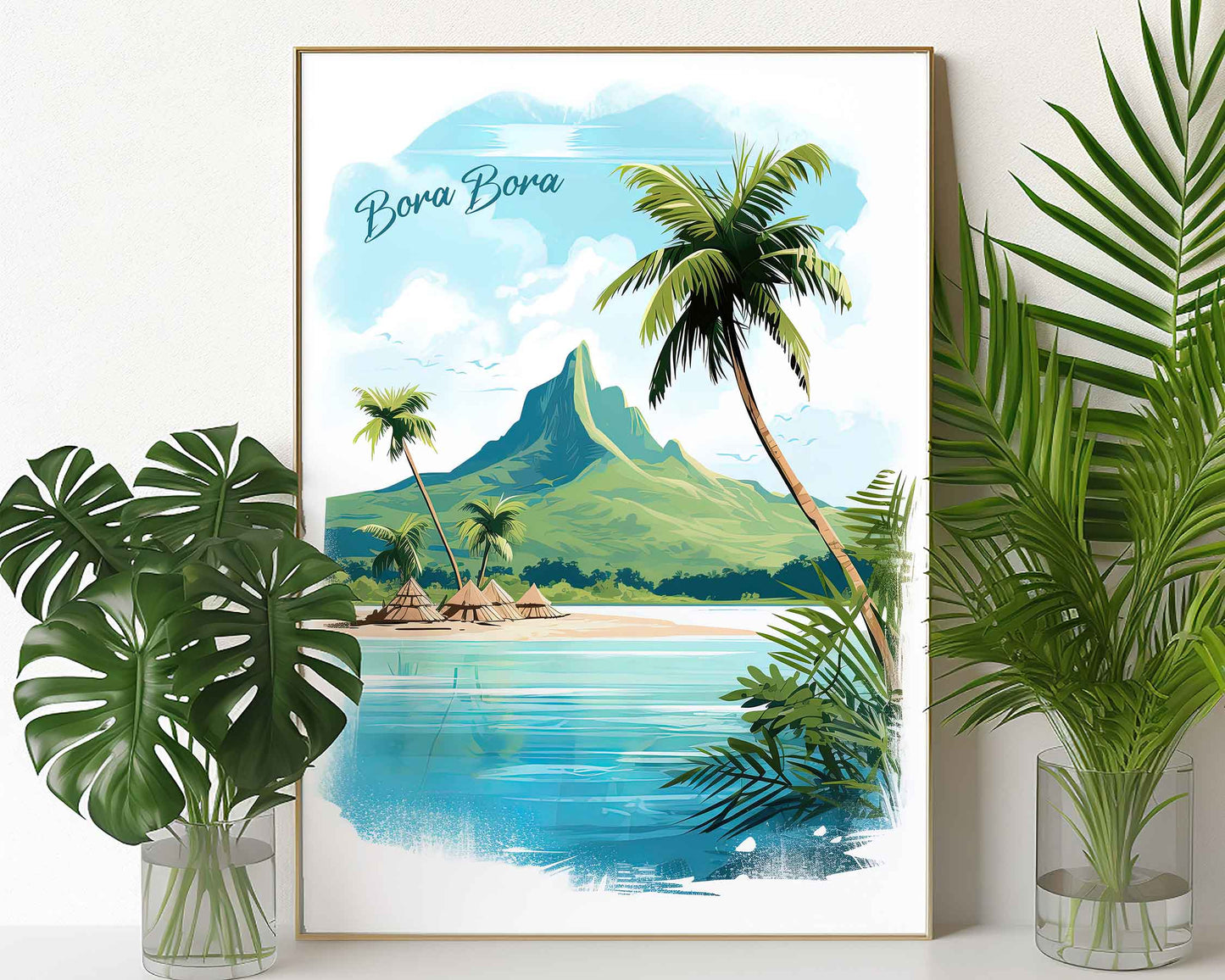 Framed Image of Bora Bora Poster Wall Art Prints Travel Illustration