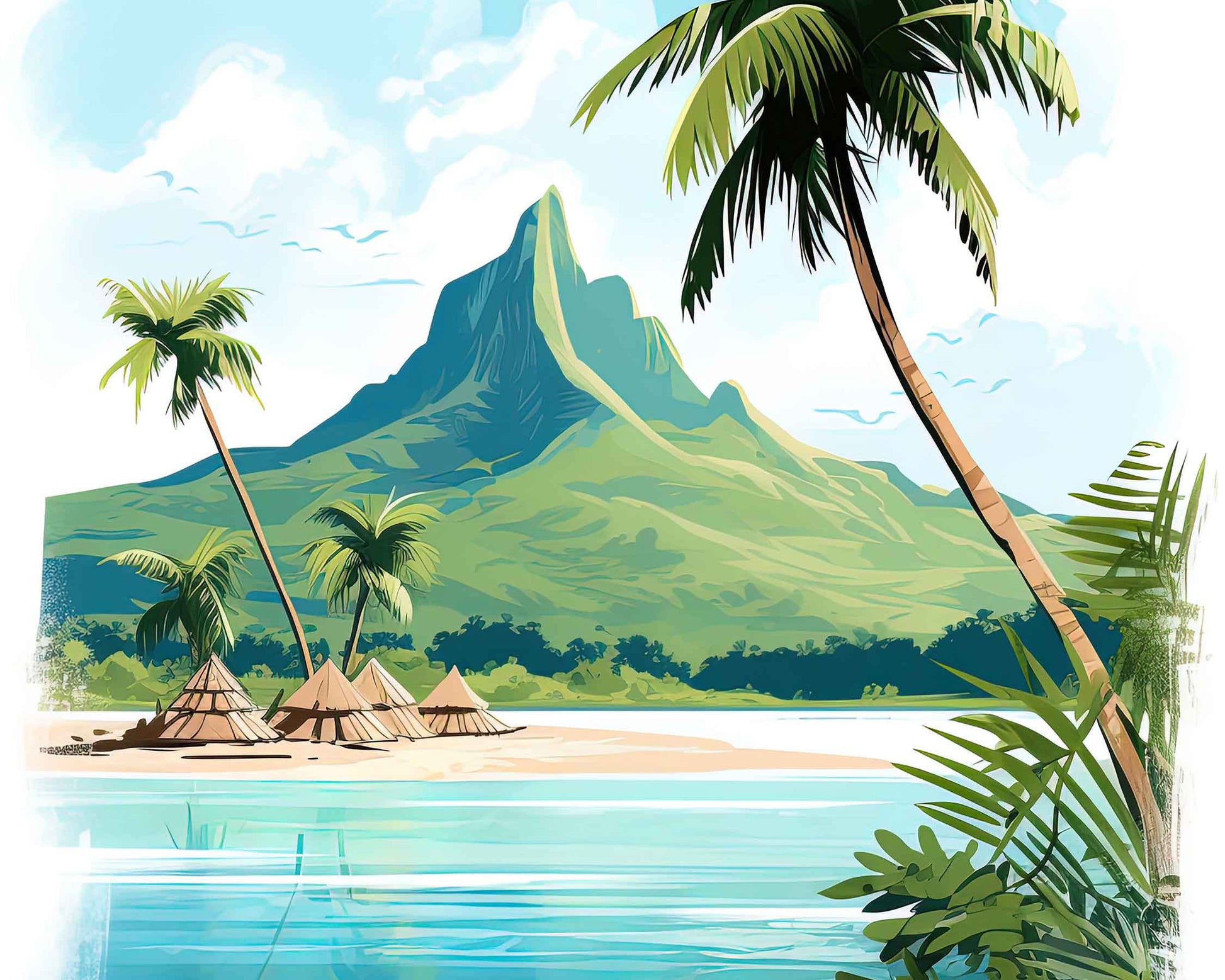 Framed Image of Bora Bora Poster Wall Art Prints Travel Illustration