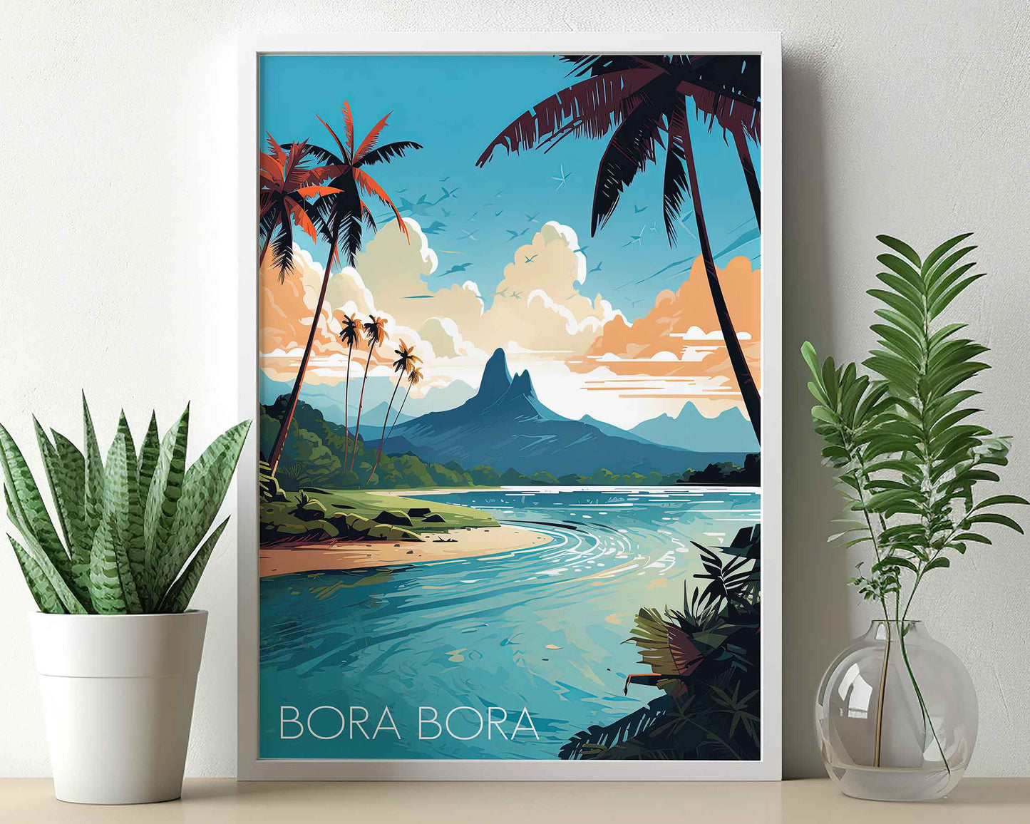 Framed Image of Bora Bora Poster Wall Art Travel Prints Illustration