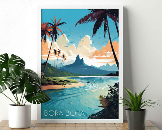 Framed Image of Bora Bora Poster Wall Art Travel Prints Illustration