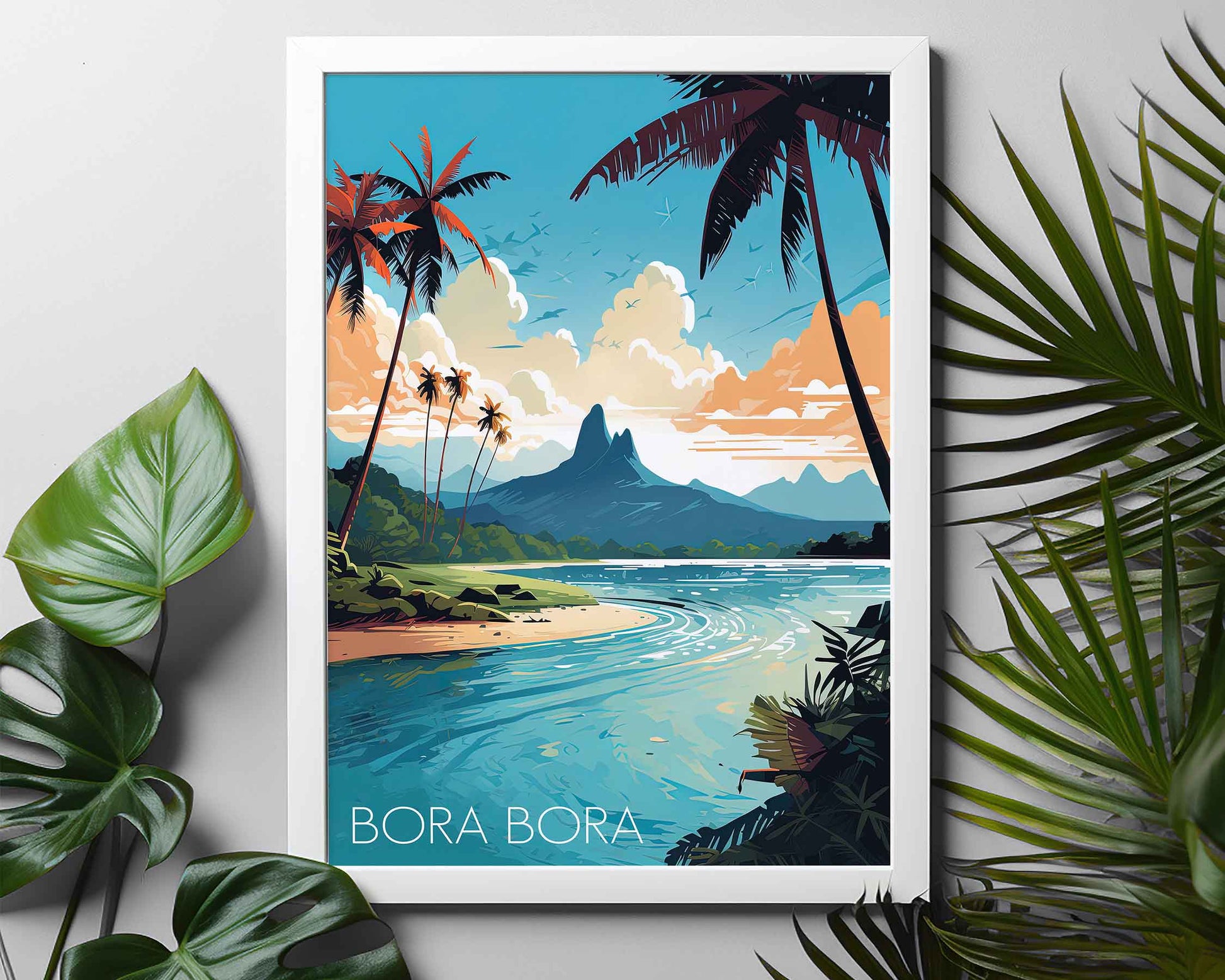 Framed Image of Bora Bora Poster Wall Art Travel Prints Illustration