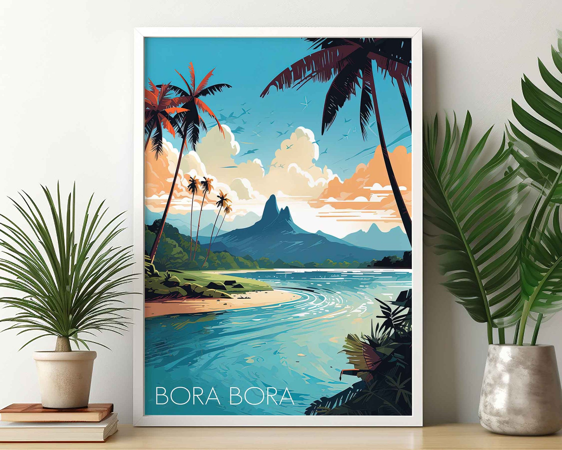 Framed Image of Bora Bora Poster Wall Art Travel Prints Illustration