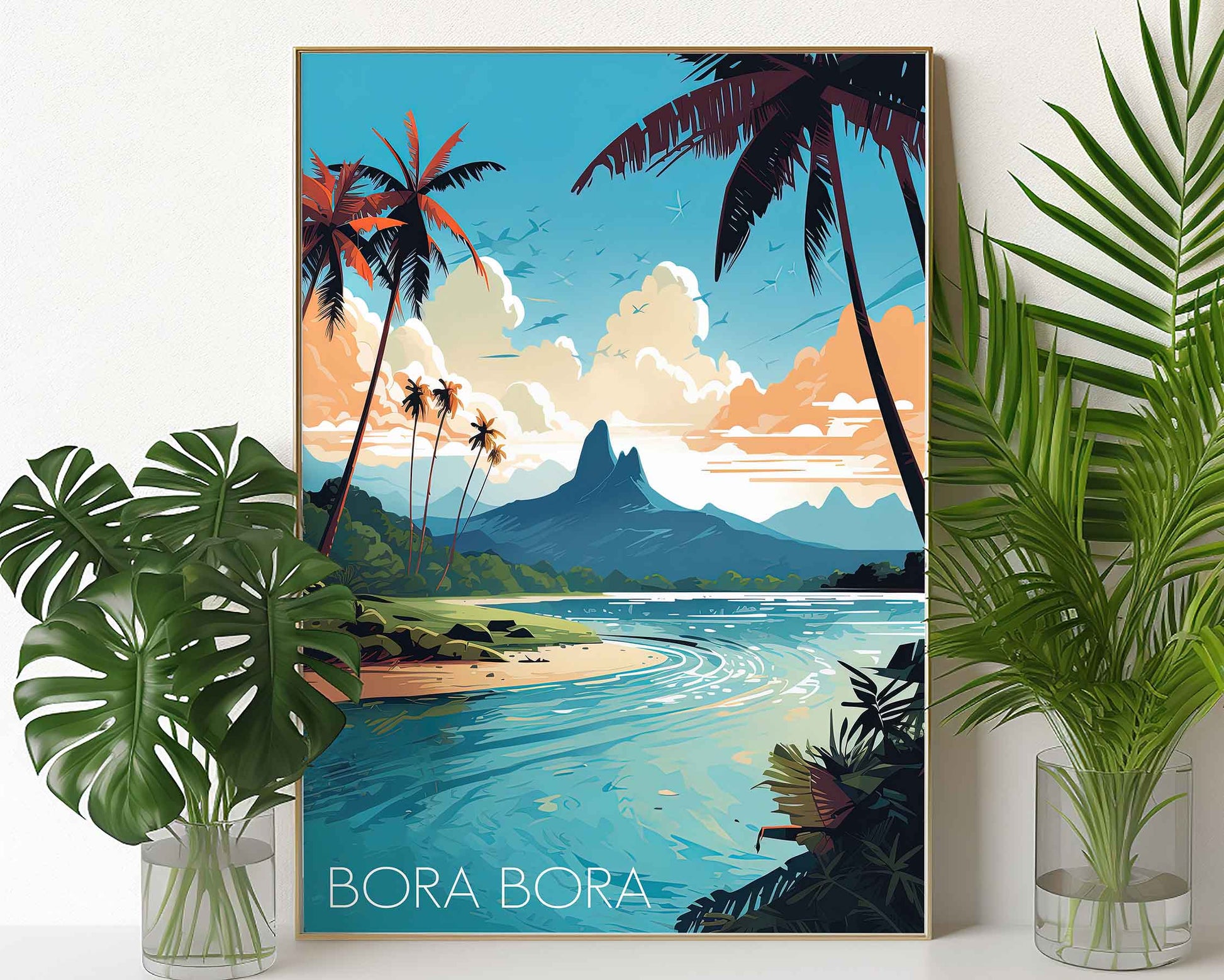 Framed Image of Bora Bora Poster Wall Art Travel Prints Illustration