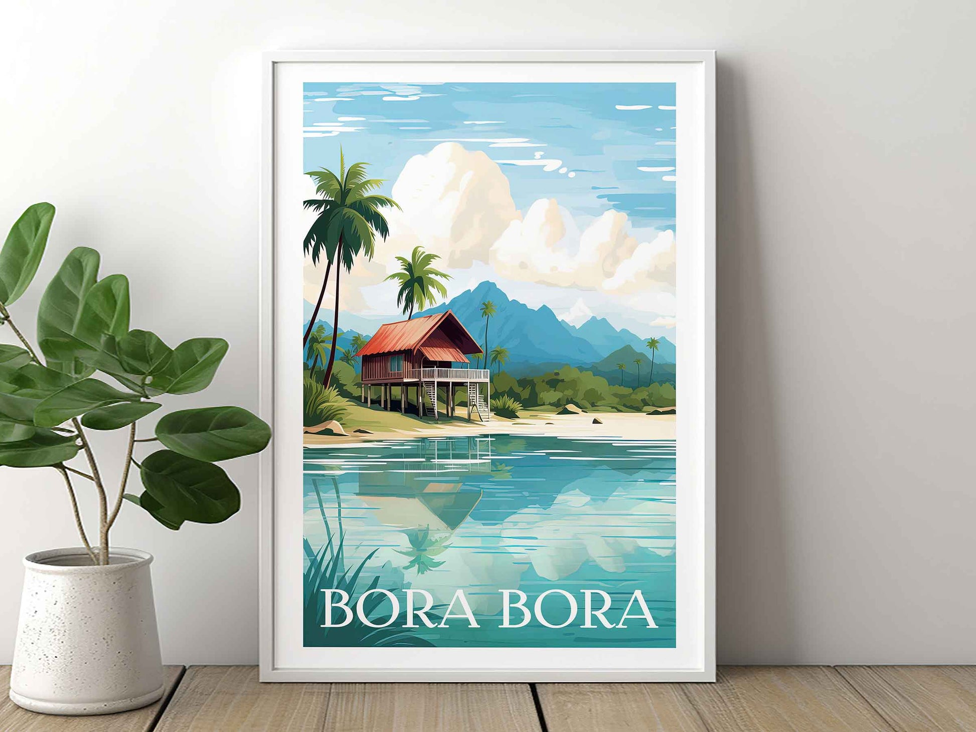 Framed Image of Bora Bora Poster Travel Wall Art Prints Illustration