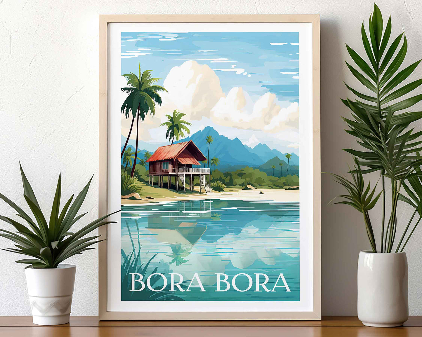 Framed Image of Bora Bora Poster Travel Wall Art Prints Illustration