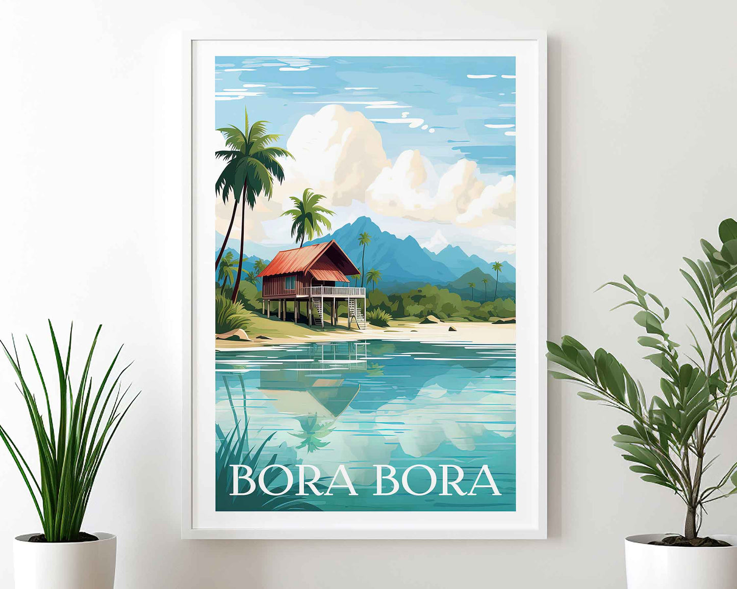 Framed Image of Bora Bora Poster Travel Wall Art Prints Illustration