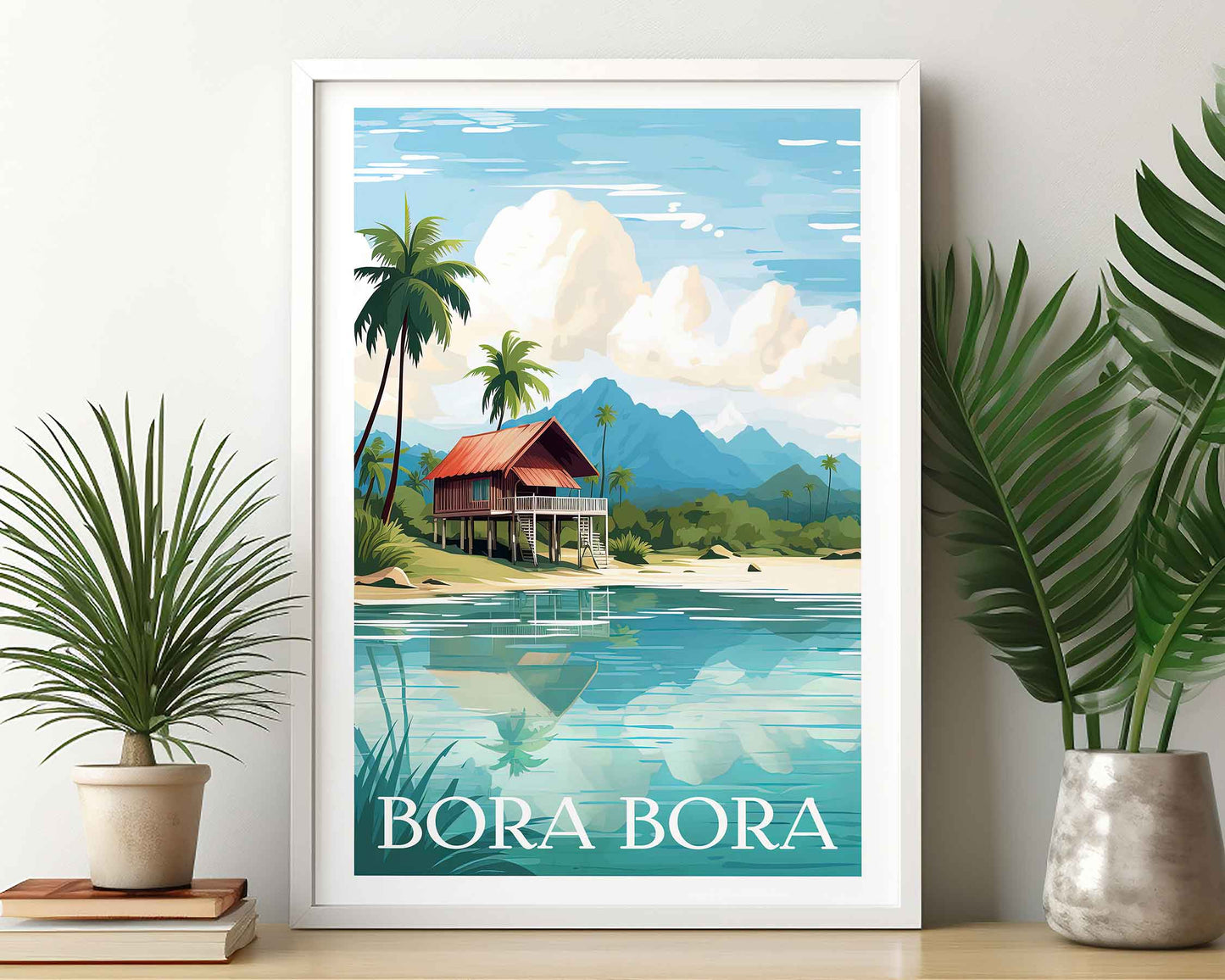 Framed Image of Bora Bora Poster Travel Wall Art Prints Illustration