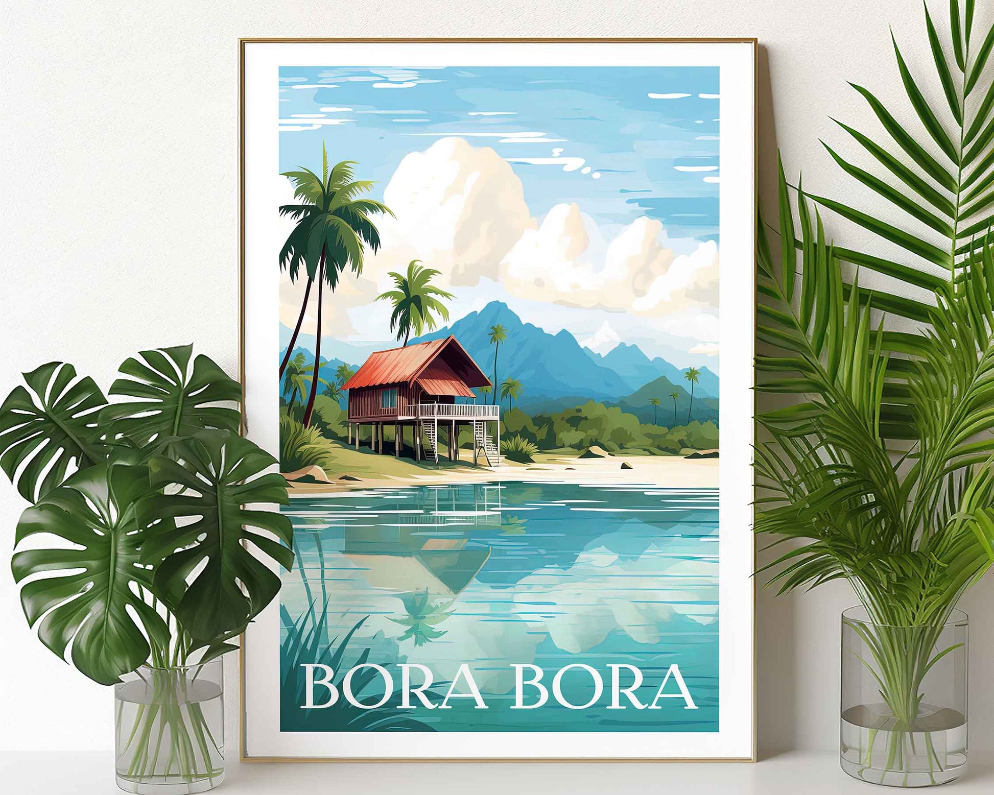 Framed Image of Bora Bora Poster Travel Wall Art Prints Illustration