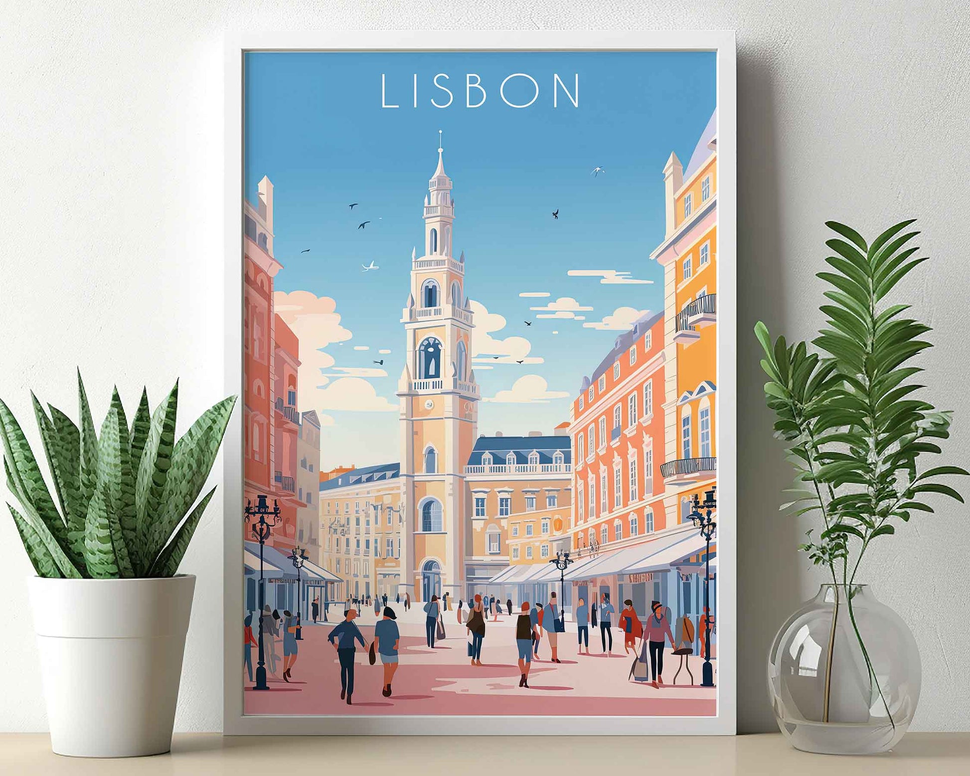 Framed Image of Lisbon Portugal Travel Poster Prints Wall Art Illustration