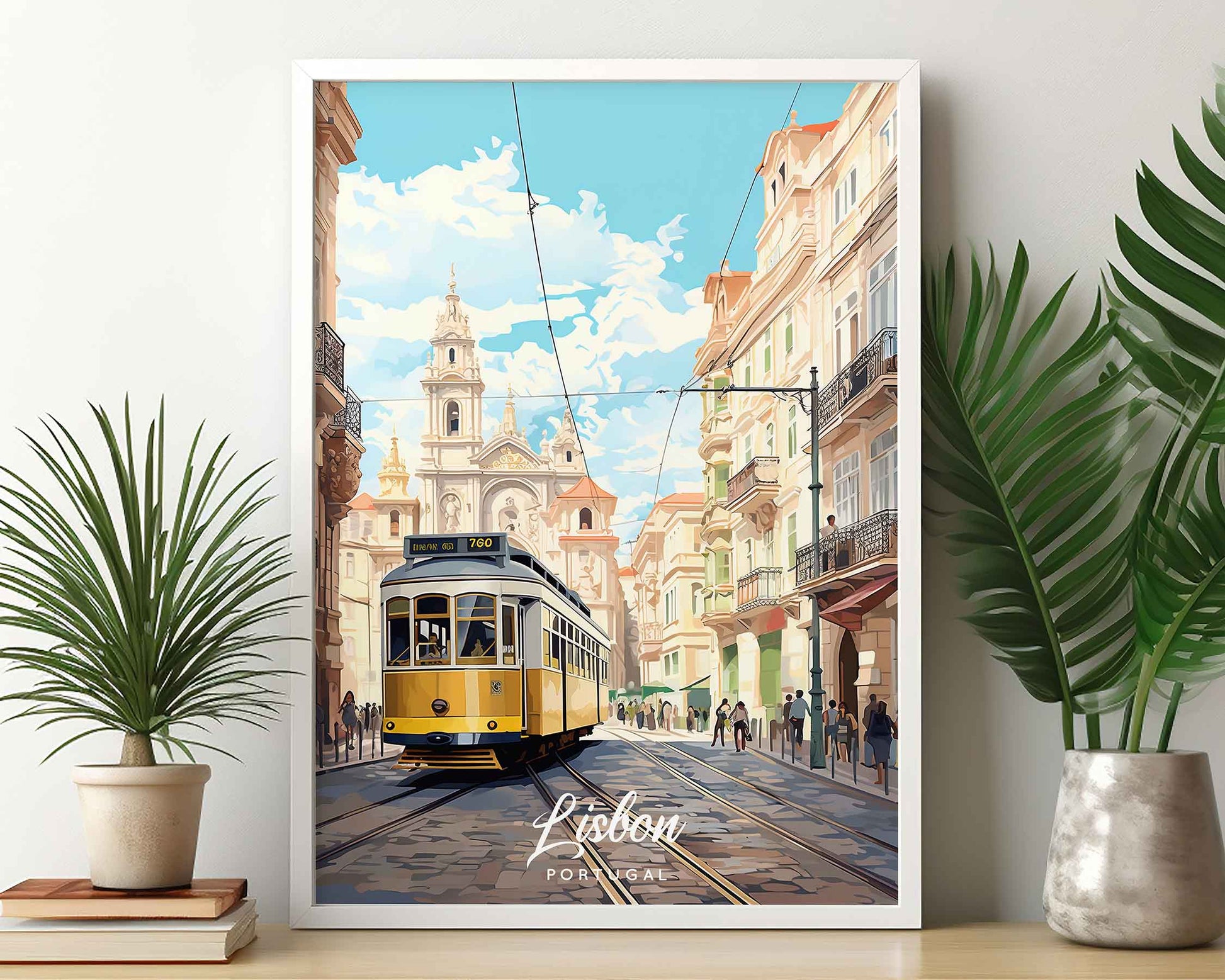 Framed Image of Lisbon Portugal Travel Poster Prints Illustration Wall Art