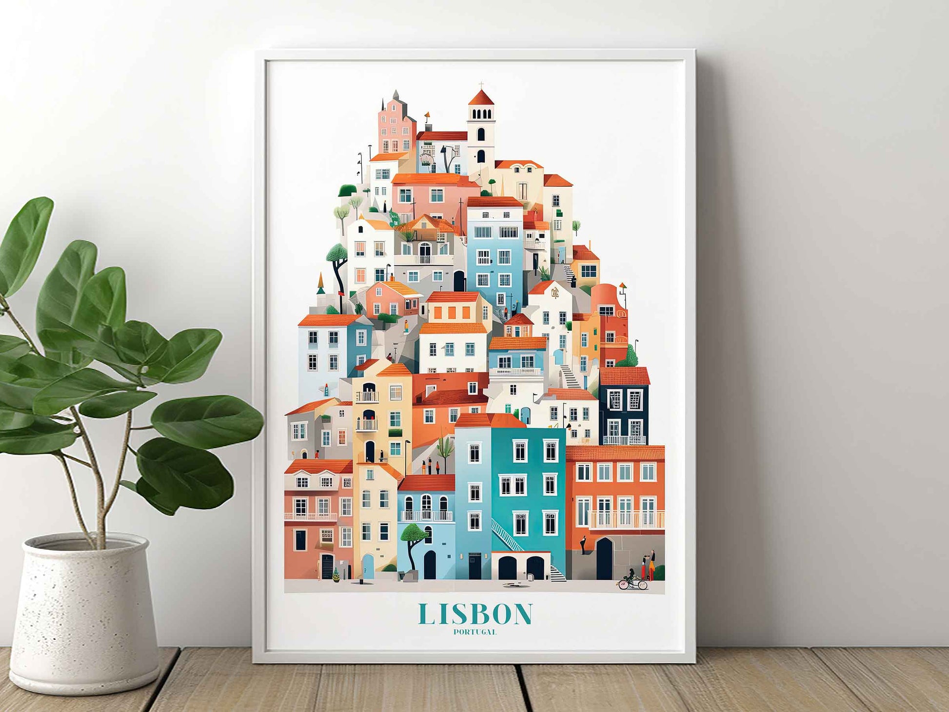 Framed Image of Lisbon Portugal Travel Print Posters Illustration Wall Art