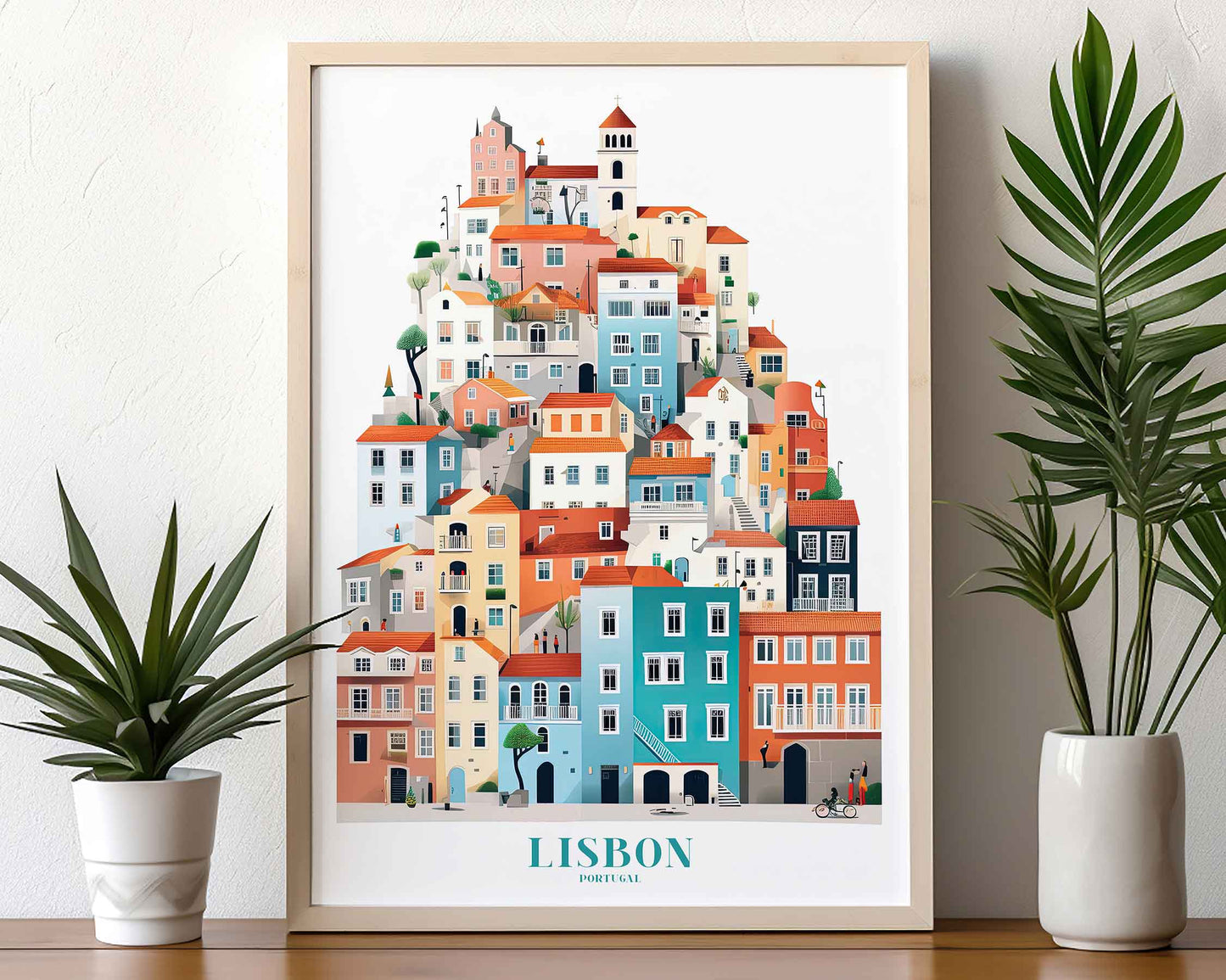 Framed Image of Lisbon Portugal Travel Print Posters Illustration Wall Art