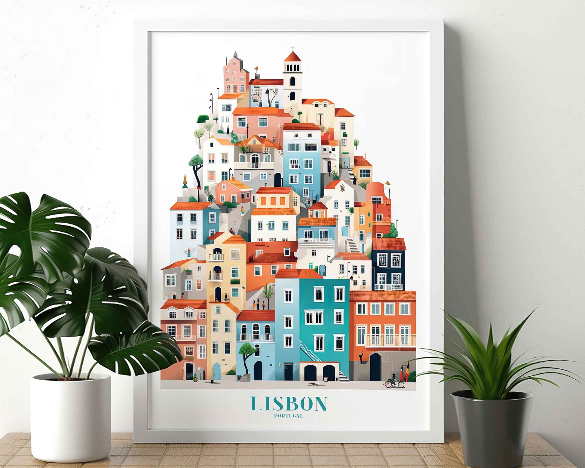 Framed Image of Lisbon Portugal Travel Print Posters Illustration Wall Art