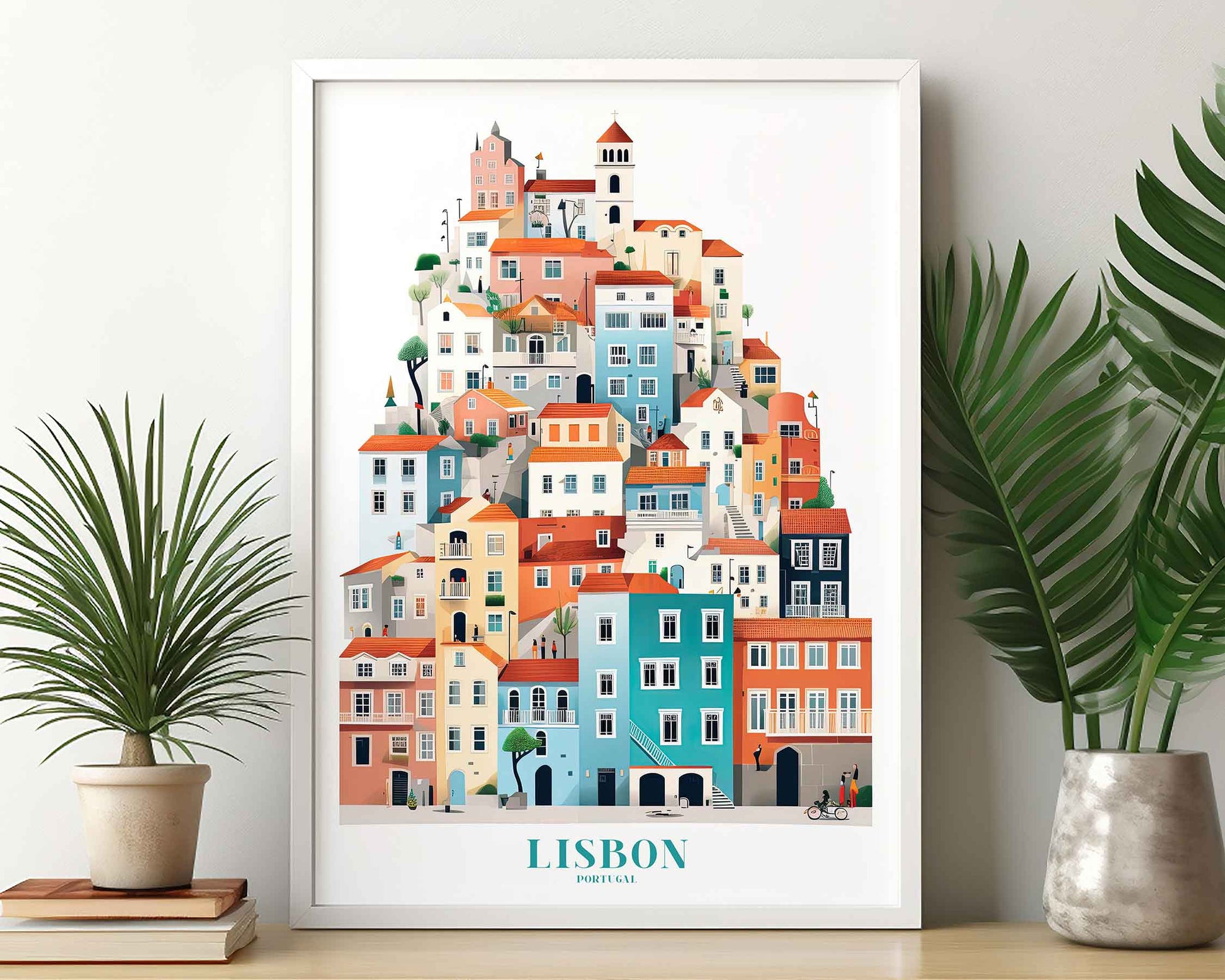 Framed Image of Lisbon Portugal Travel Print Posters Illustration Wall Art
