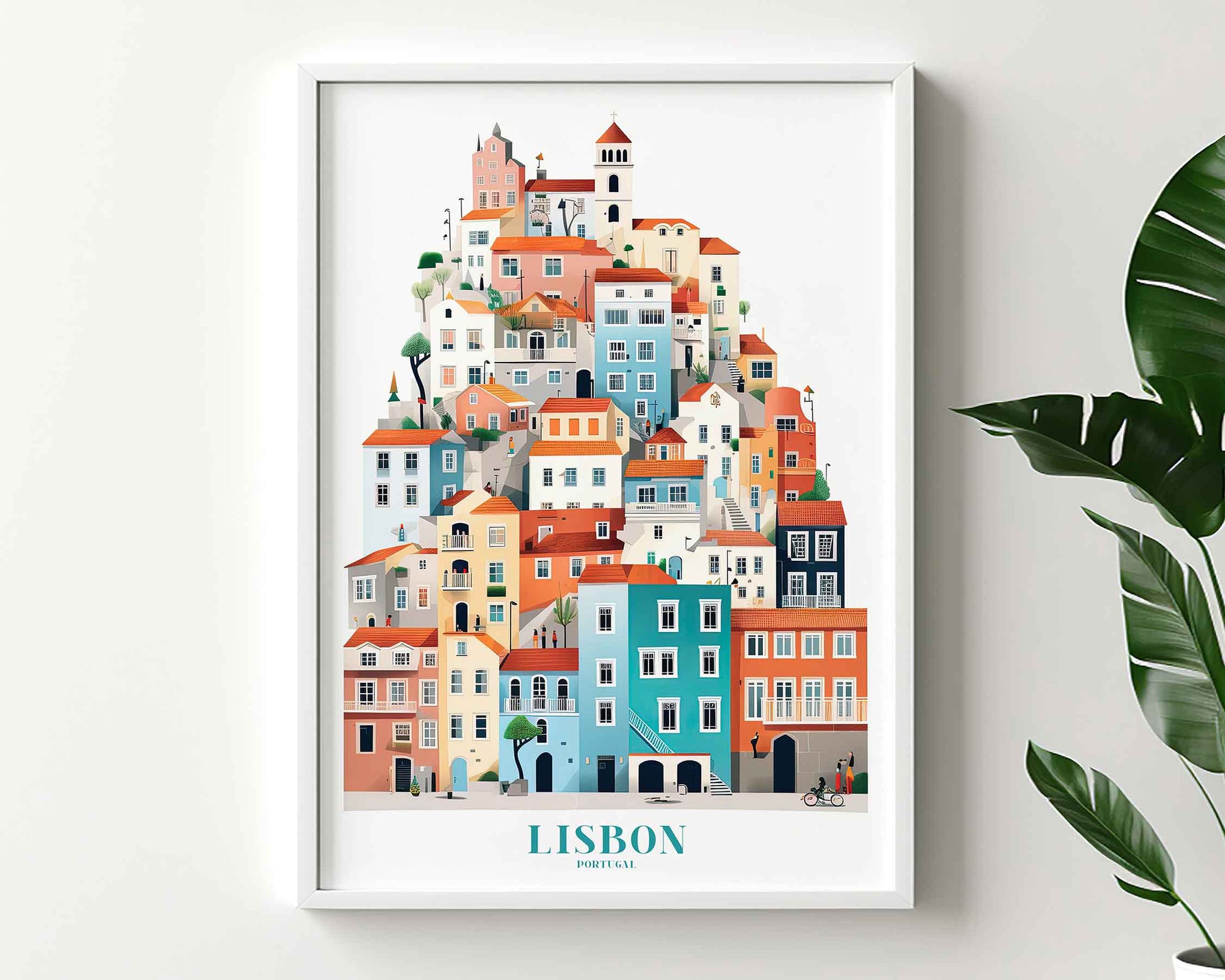 Framed Image of Lisbon Portugal Travel Print Posters Illustration Wall Art