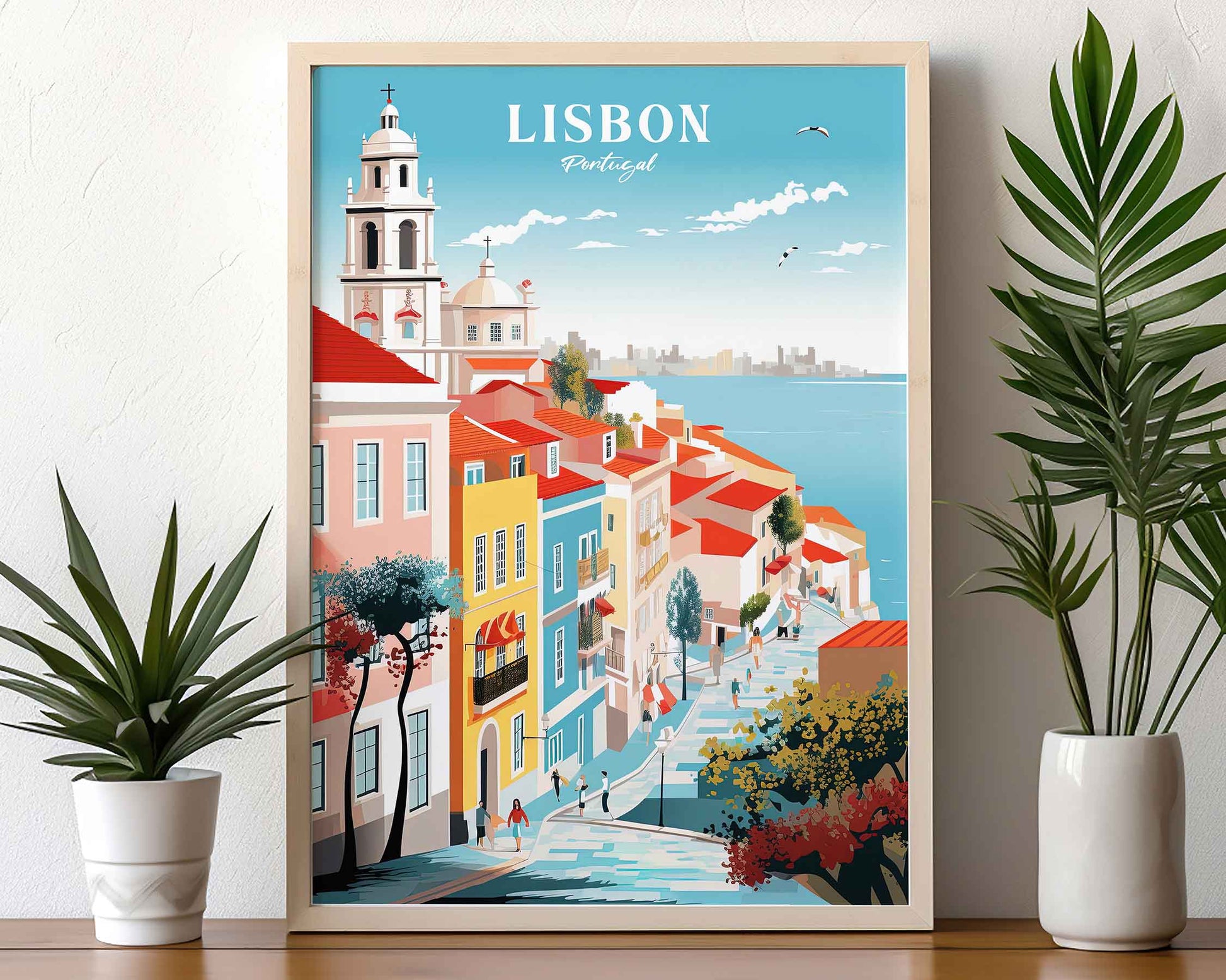 Framed Image of Lisbon Portugal Print Travel Posters Illustration Wall Art