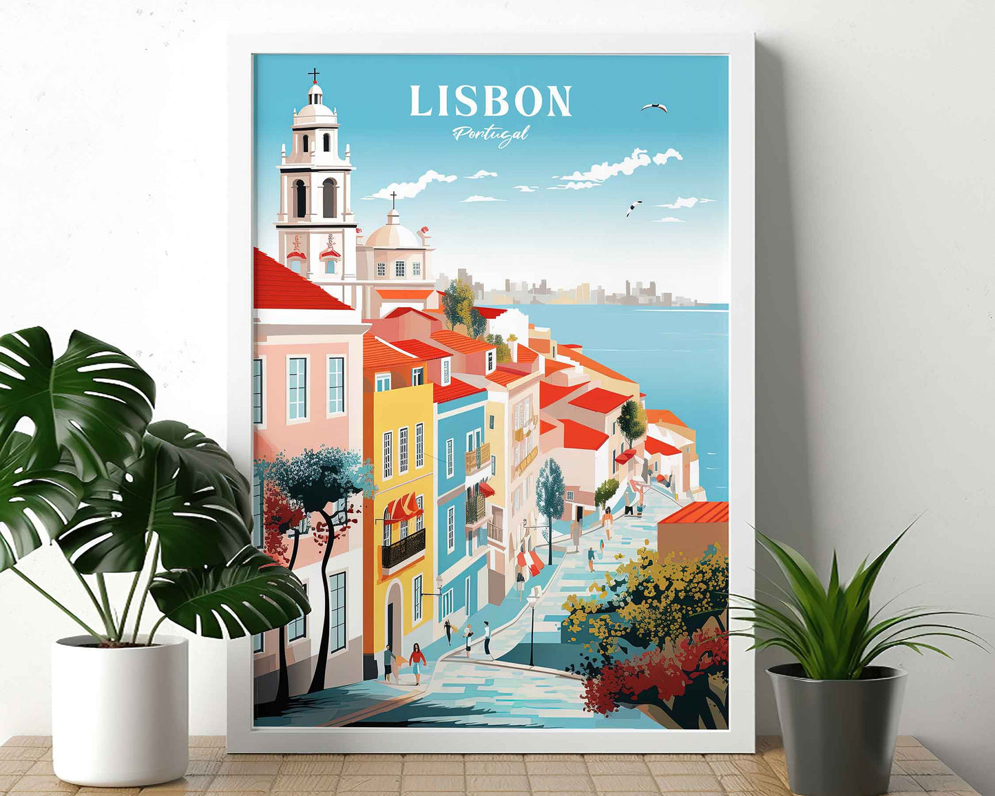 Framed Image of Lisbon Portugal Print Travel Posters Illustration Wall Art