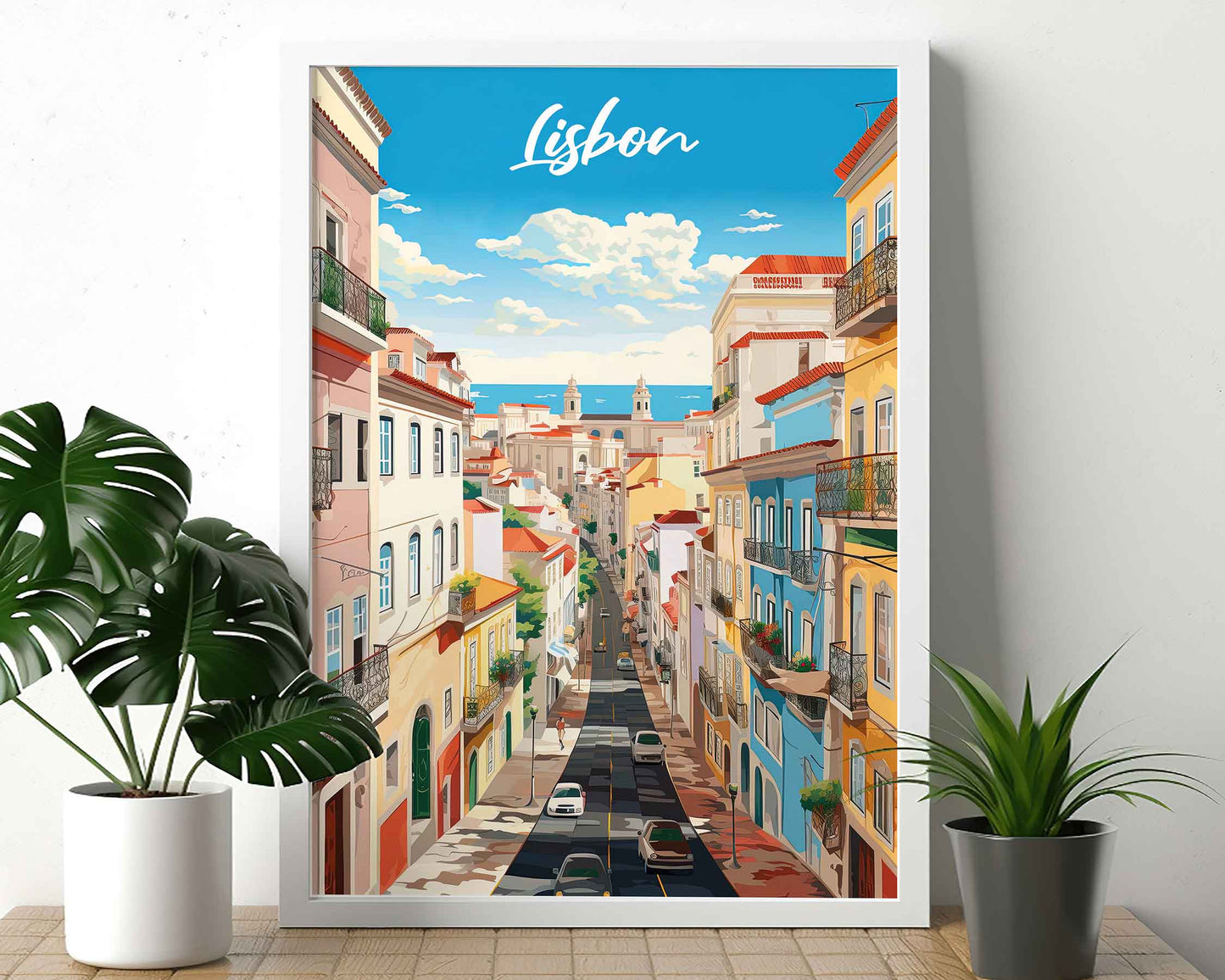 Framed Image of Lisbon Travel Poster Prints Portugal Illustration Wall Art