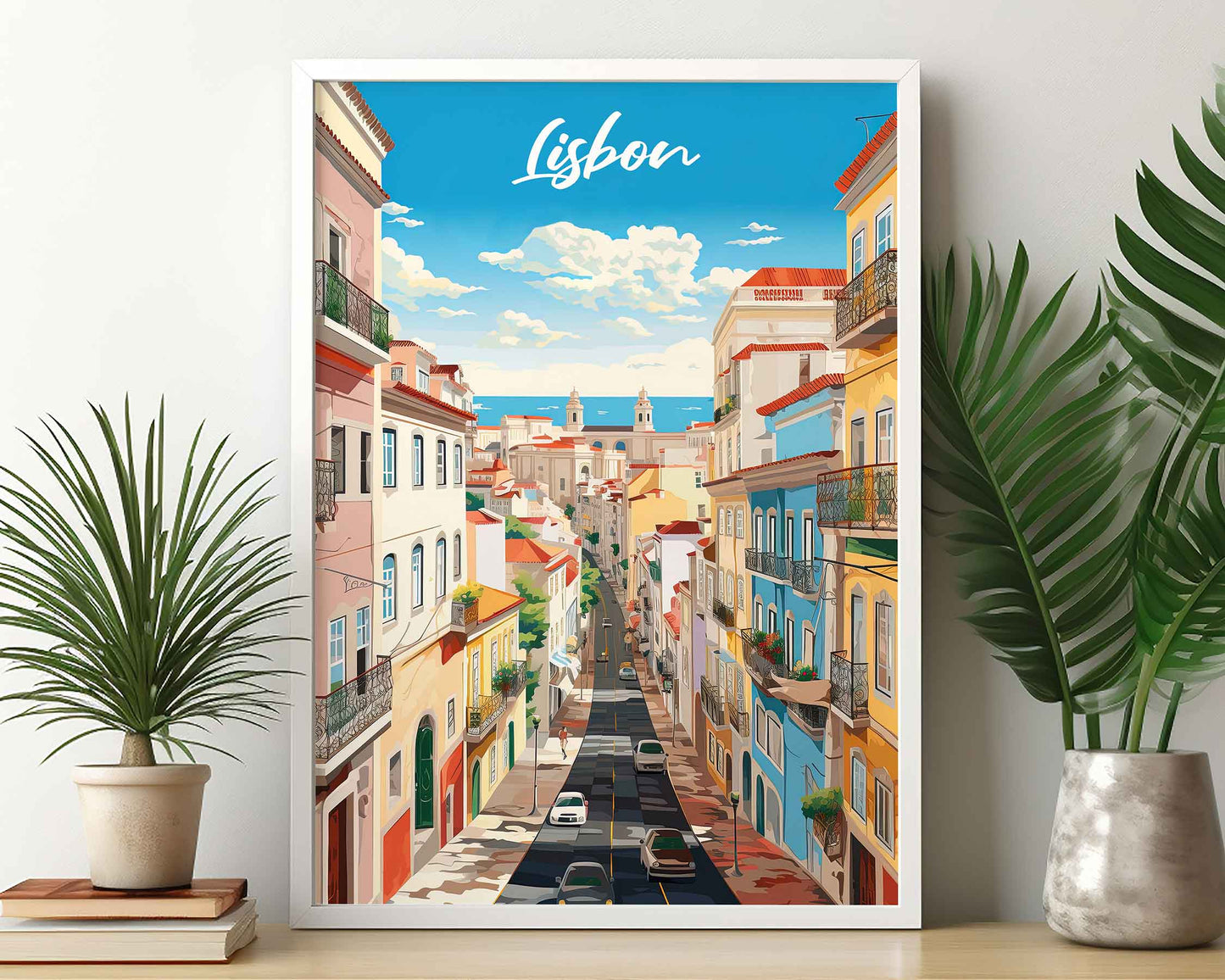 Framed Image of Lisbon Travel Poster Prints Portugal Illustration Wall Art