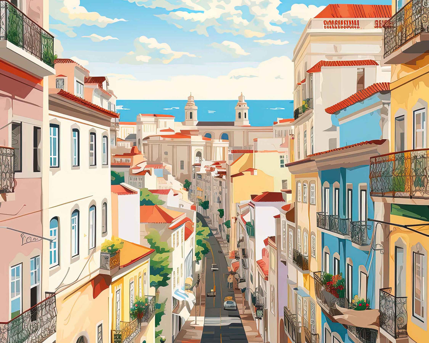 Framed Image of Lisbon Travel Poster Prints Portugal Illustration Wall Art