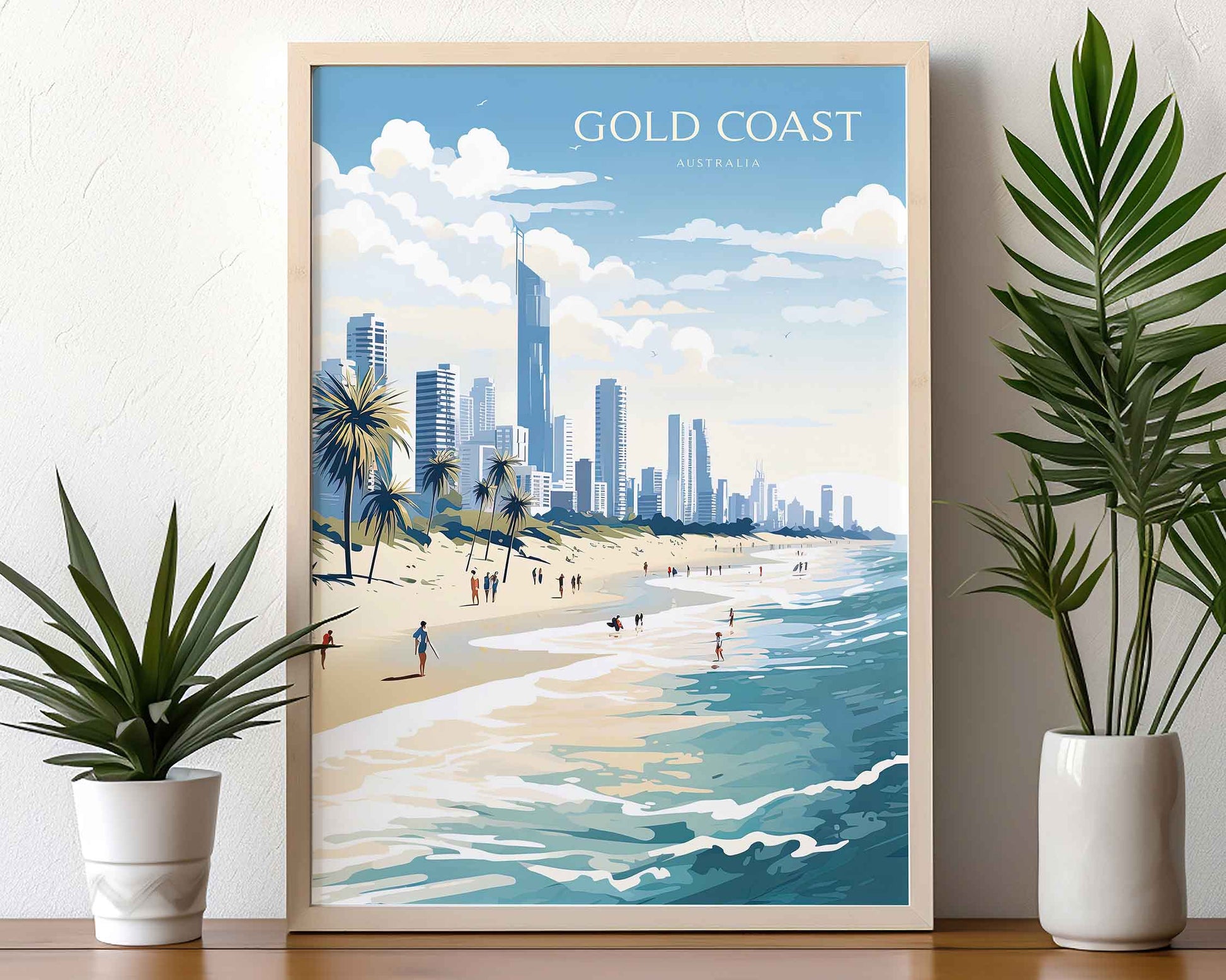 Framed Image of Gold Coast Australia Travel Poster Prints Illustration Wall Art