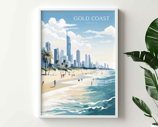 Framed Image of Gold Coast Australia Travel Poster Prints Illustration Wall Art