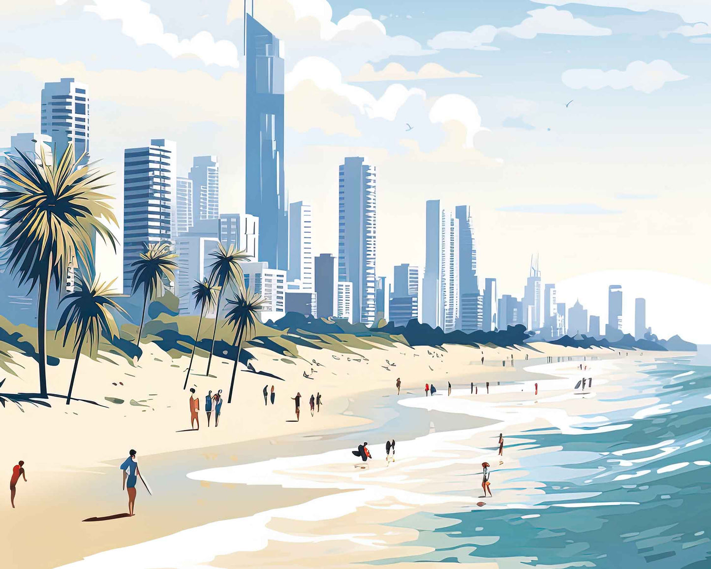 Framed Image of Gold Coast Australia Travel Poster Prints Illustration Wall Art