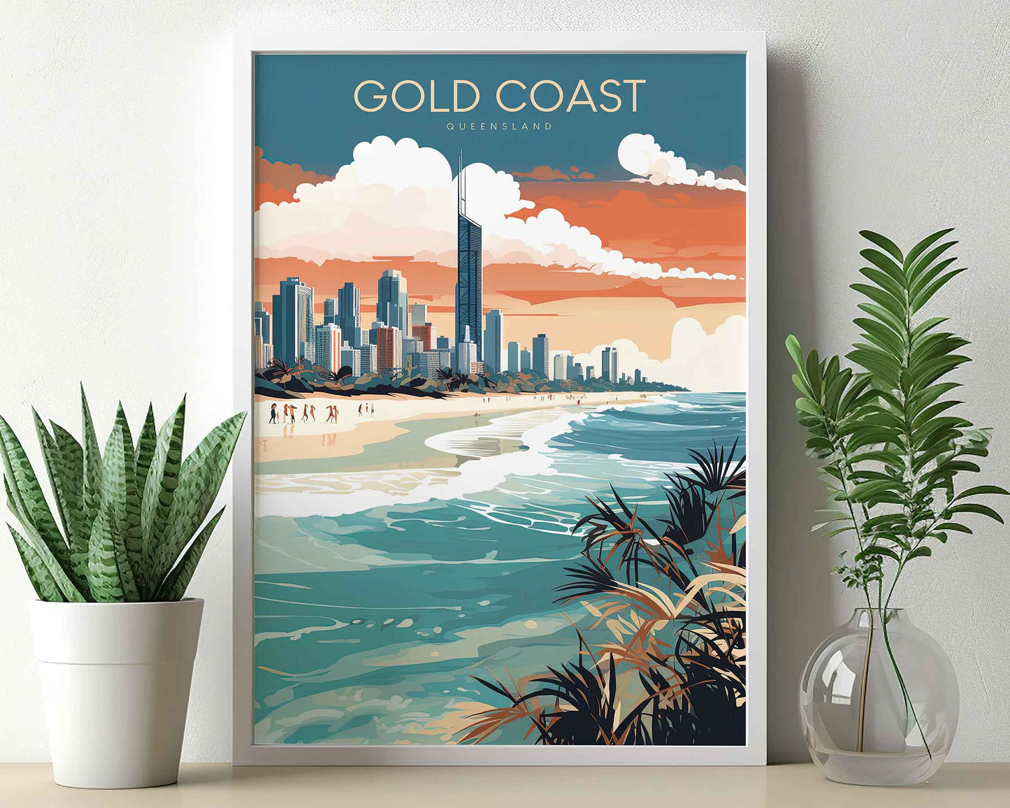 Framed Image of Gold Coast Australia Travel Poster Illustration Prints Wall Art