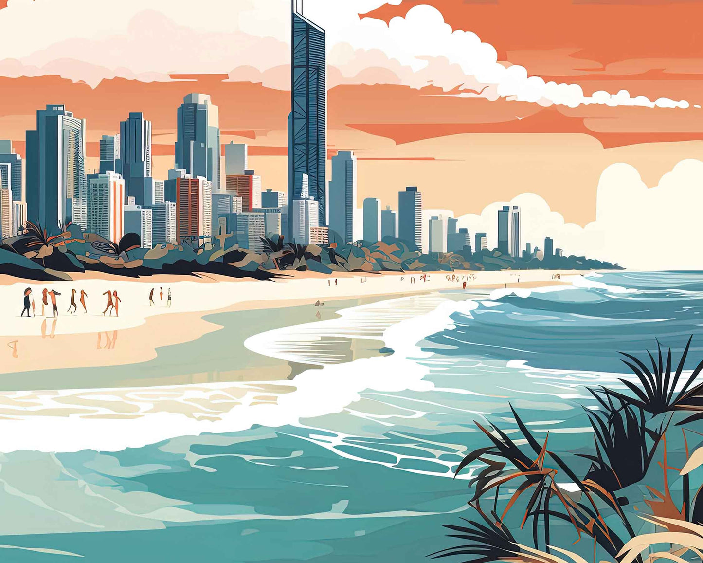 Framed Image of Gold Coast Australia Travel Poster Illustration Prints Wall Art