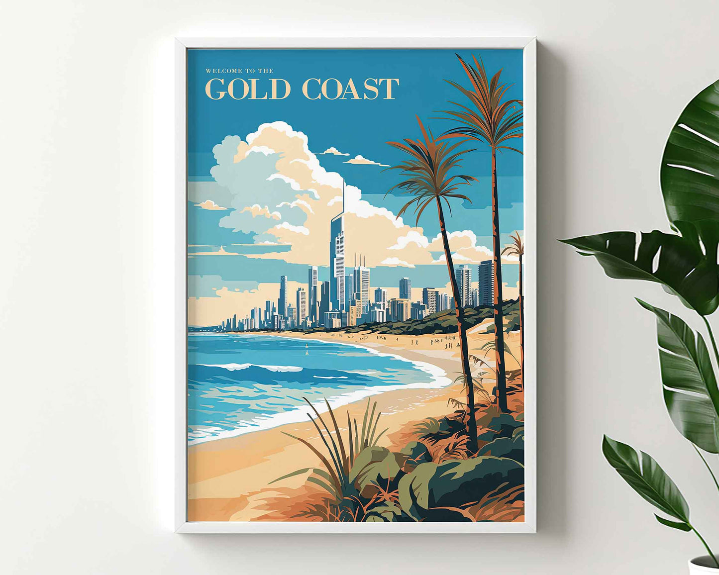 Framed Image of Gold Coast Australia Travel Illustration Poster Prints Wall Art