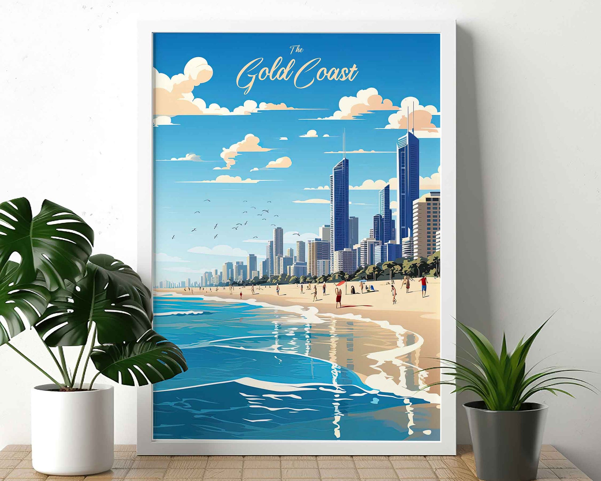 Framed Image of Gold Coast Australia Illustration Travel Poster Prints Wall Art