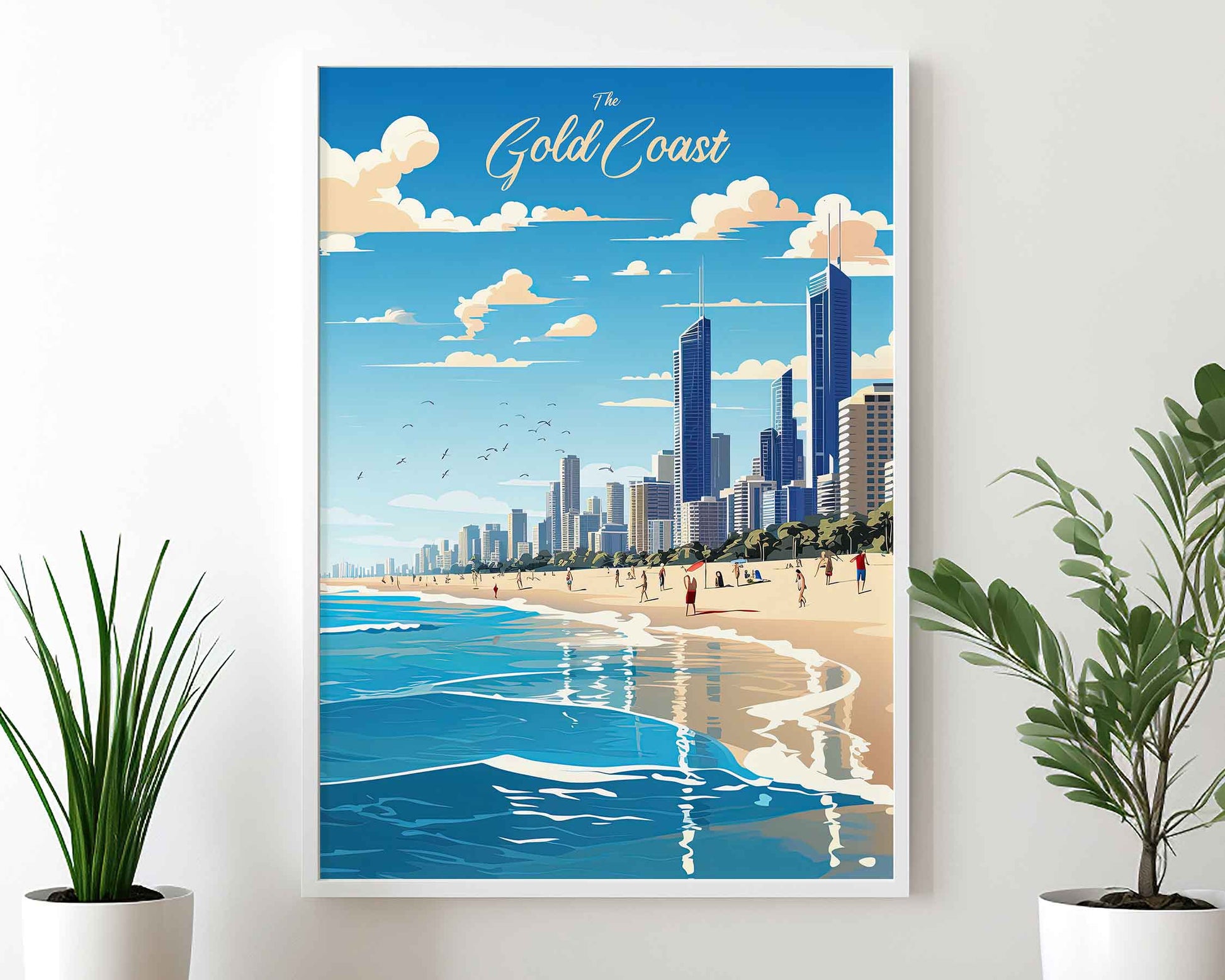 Framed Image of Gold Coast Australia Illustration Travel Poster Prints Wall Art