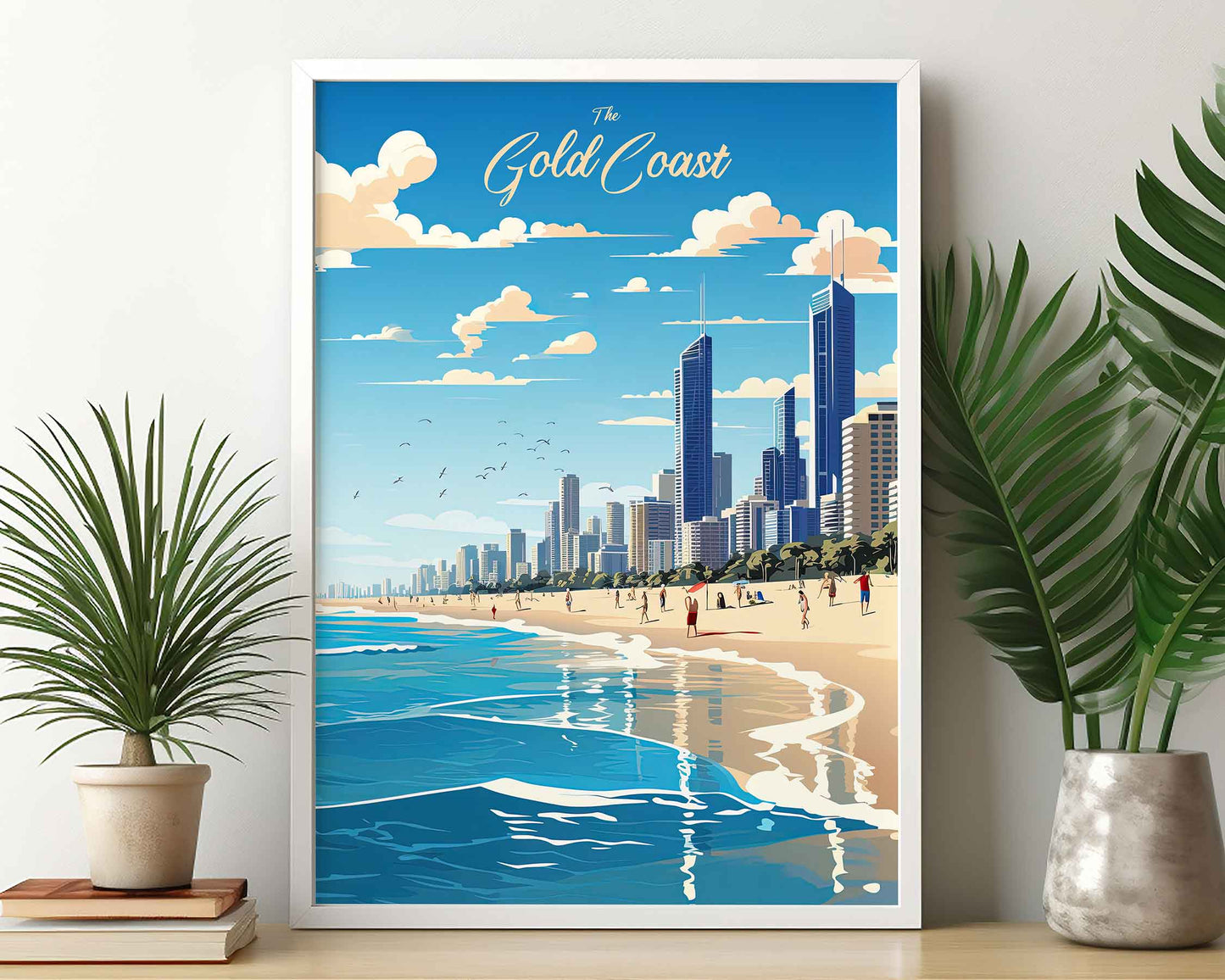 Framed Image of Gold Coast Australia Illustration Travel Poster Prints Wall Art