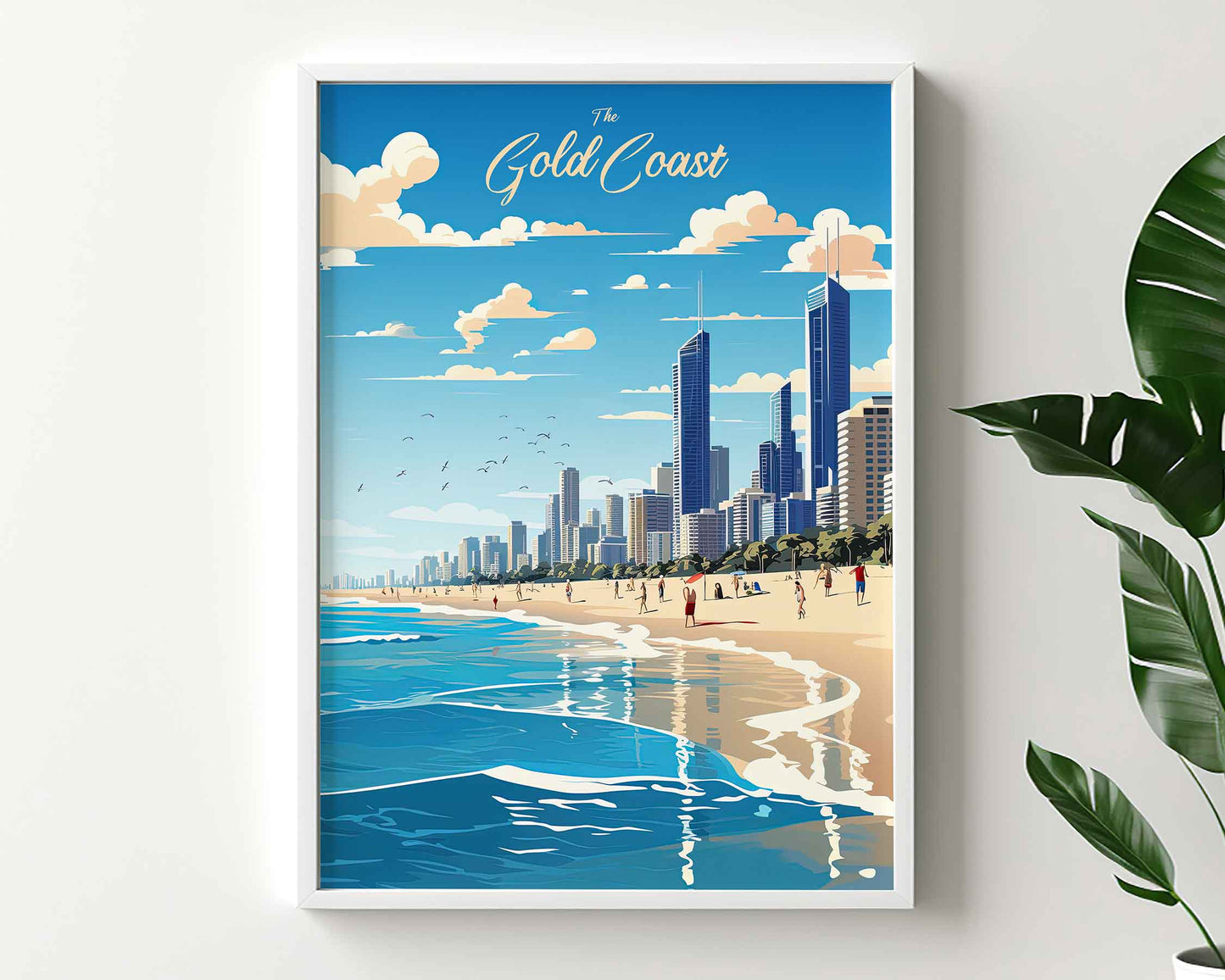 Framed Image of Gold Coast Australia Illustration Travel Poster Prints Wall Art