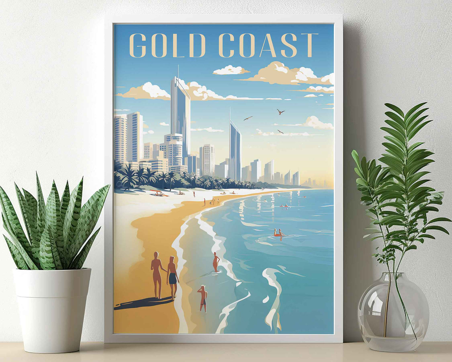 Framed Image of Gold Coast Australia Travel Poster Wall Art Prints Illustration