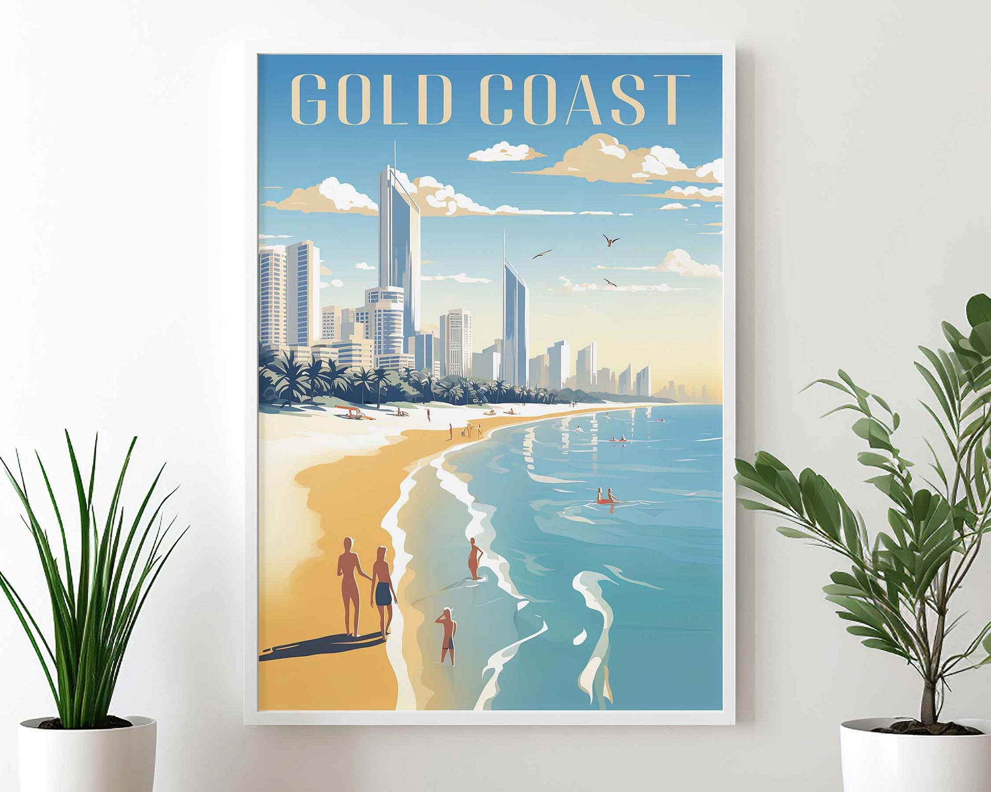 Framed Image of Gold Coast Australia Travel Poster Wall Art Prints Illustration