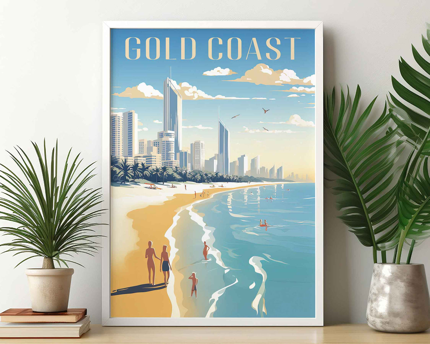 Framed Image of Gold Coast Australia Travel Poster Wall Art Prints Illustration
