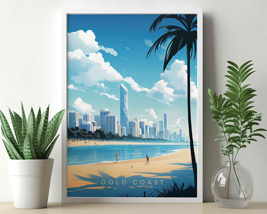 Framed Image of Gold Coast Australia Travel Wall Art Poster Prints Illustration