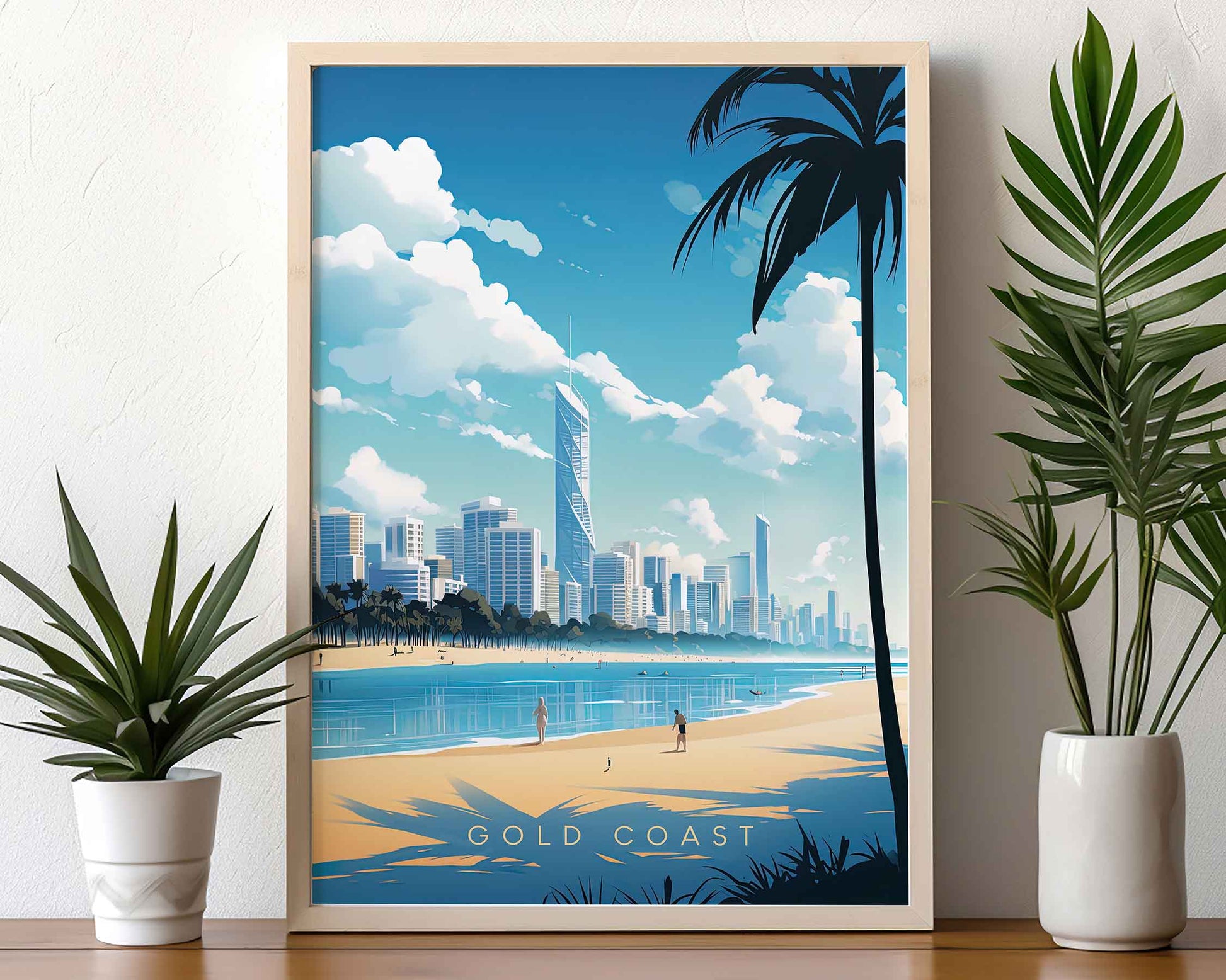 Framed Image of Gold Coast Australia Travel Wall Art Poster Prints Illustration