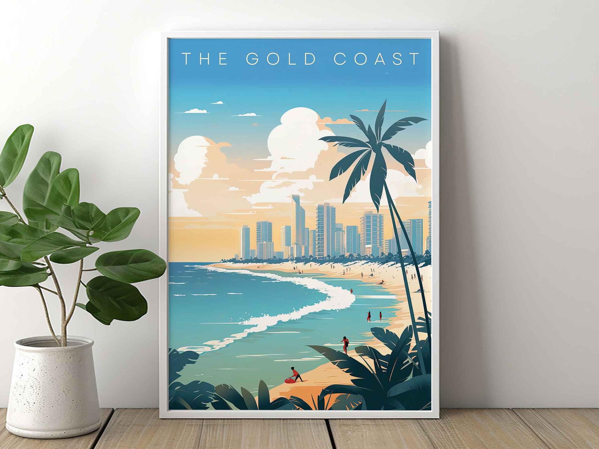 Framed Image of Gold Coast Australia Wall Art Travel Poster Prints Illustration