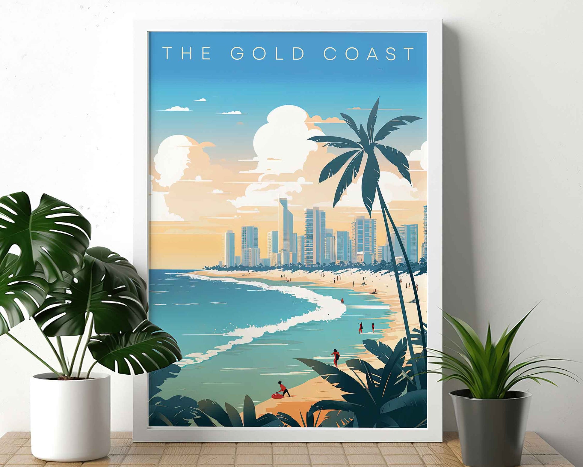 Framed Image of Gold Coast Australia Wall Art Travel Poster Prints Illustration