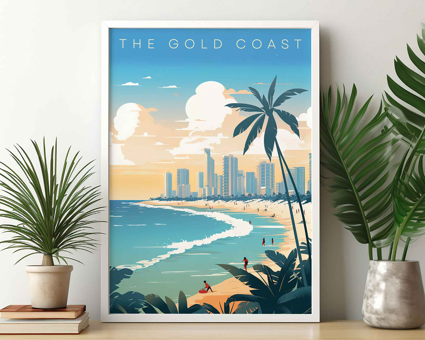 Framed Image of Gold Coast Australia Wall Art Travel Poster Prints Illustration