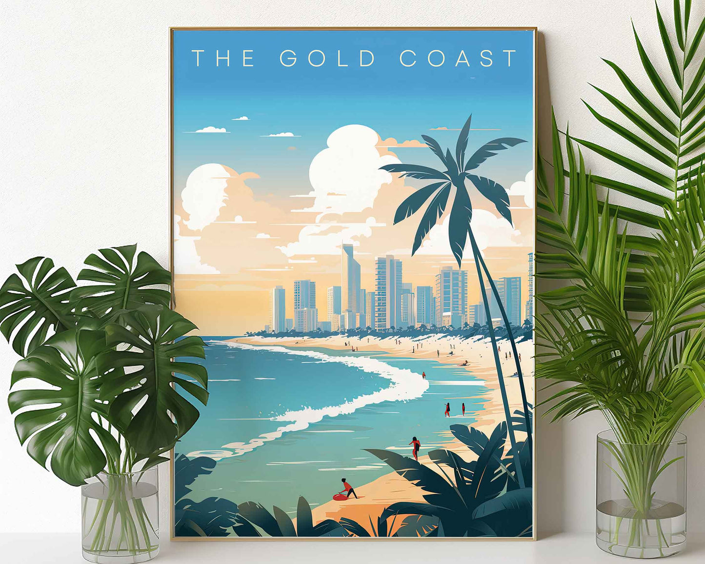 Framed Image of Gold Coast Australia Wall Art Travel Poster Prints Illustration