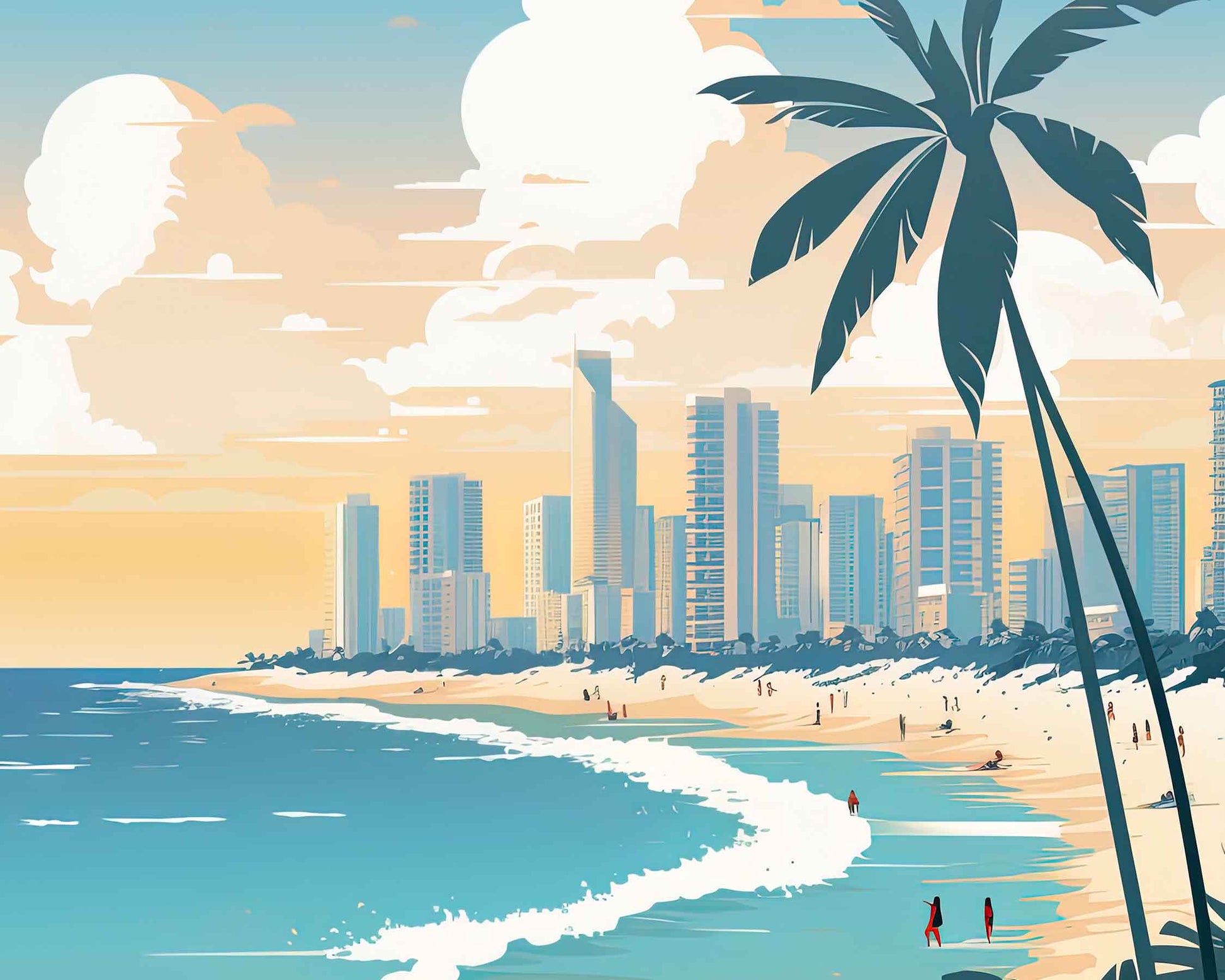 Framed Image of Gold Coast Australia Wall Art Travel Poster Prints Illustration