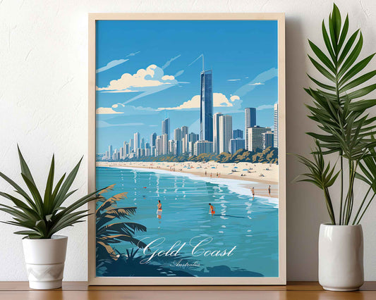 Framed Image of Gold Coast Australia Wall Art Travel Print Posters Illustration