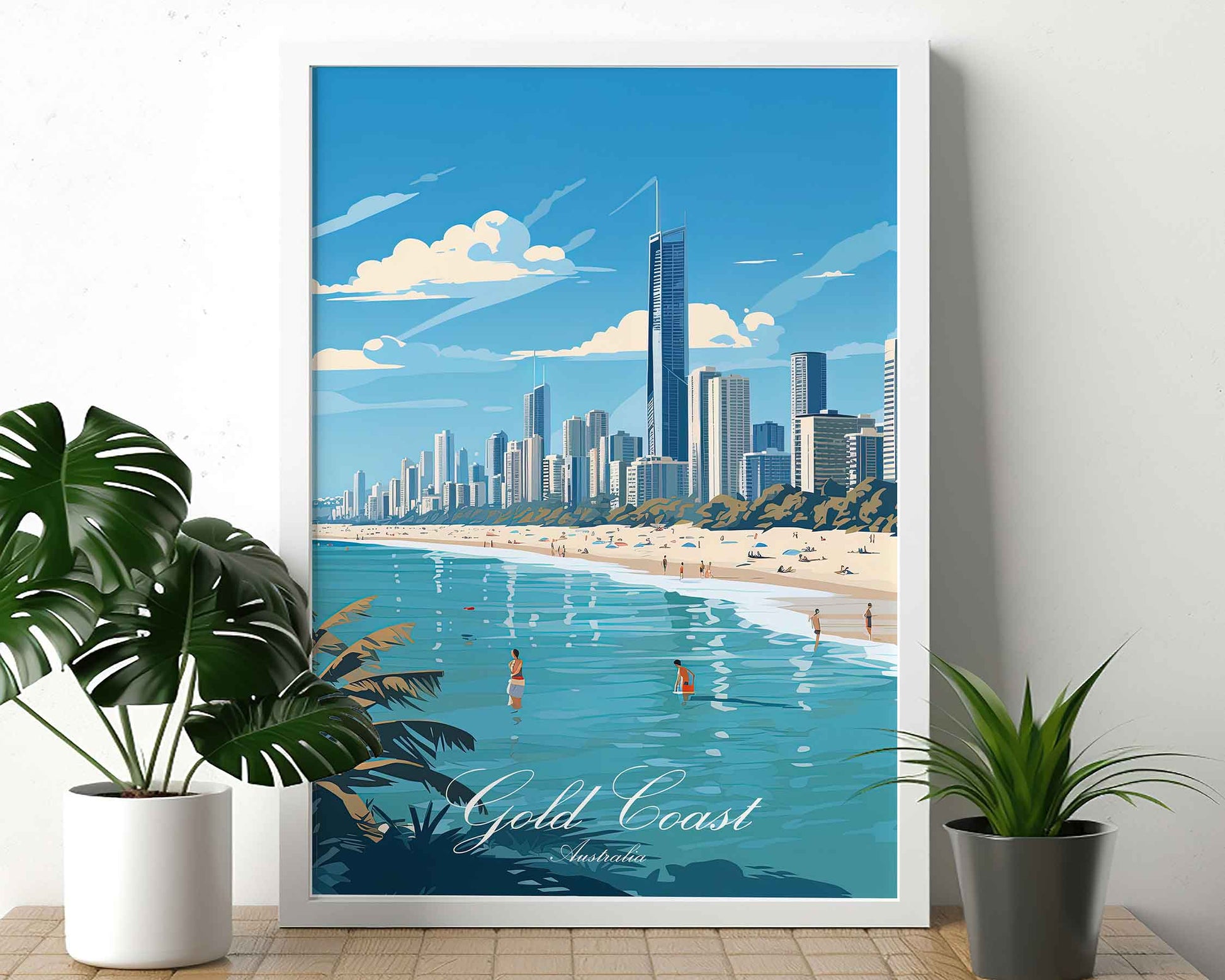 Framed Image of Gold Coast Australia Wall Art Travel Print Posters Illustration