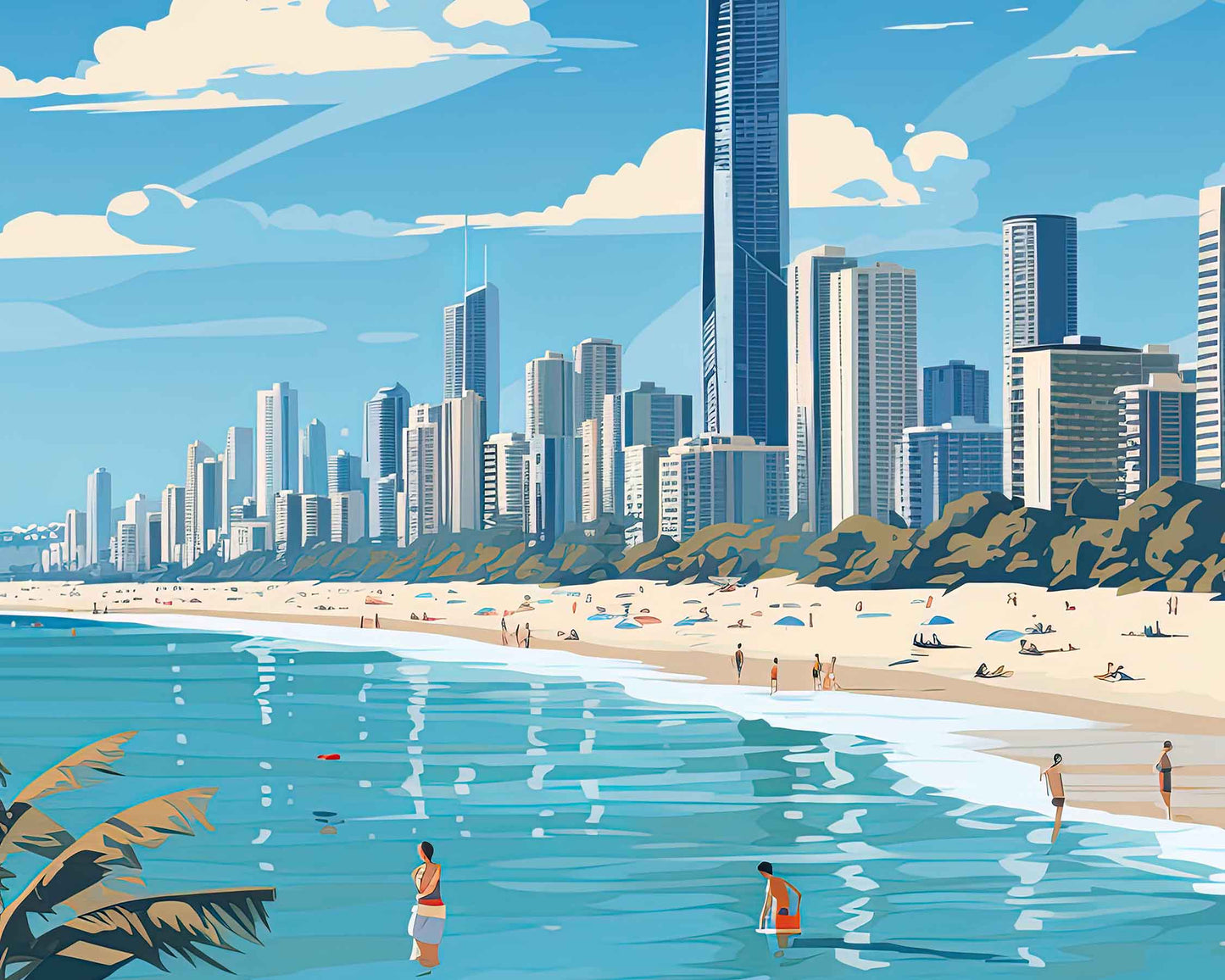 Framed Image of Gold Coast Australia Wall Art Travel Print Posters Illustration